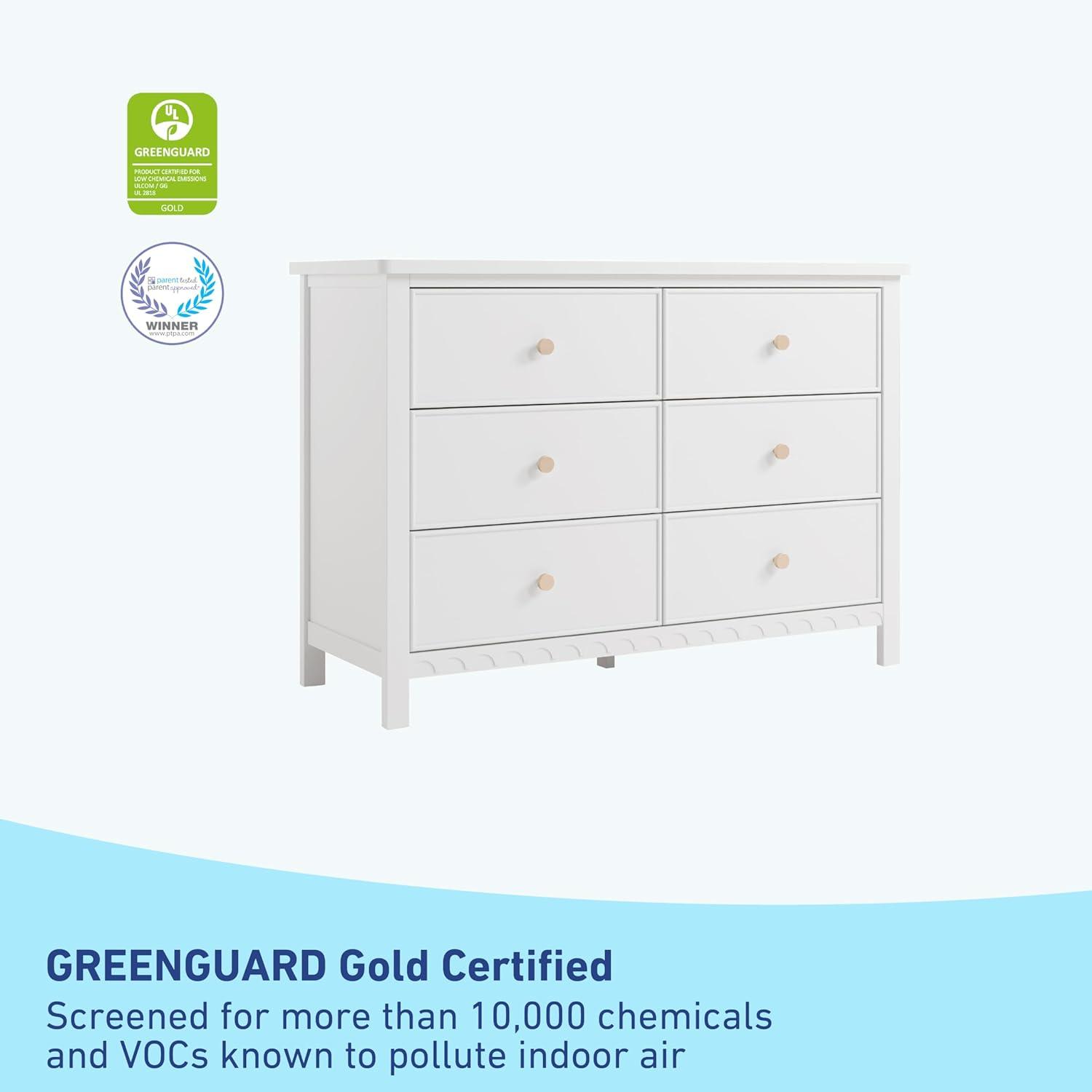 imageGraco Sasha 6 Drawer Dresser White GREENGUARD Gold Certified Wood Storage for Nursery or Kids Room Safe Interlocking Drawer System ampamp Easy Assembly with PreInstalled TracksWhite