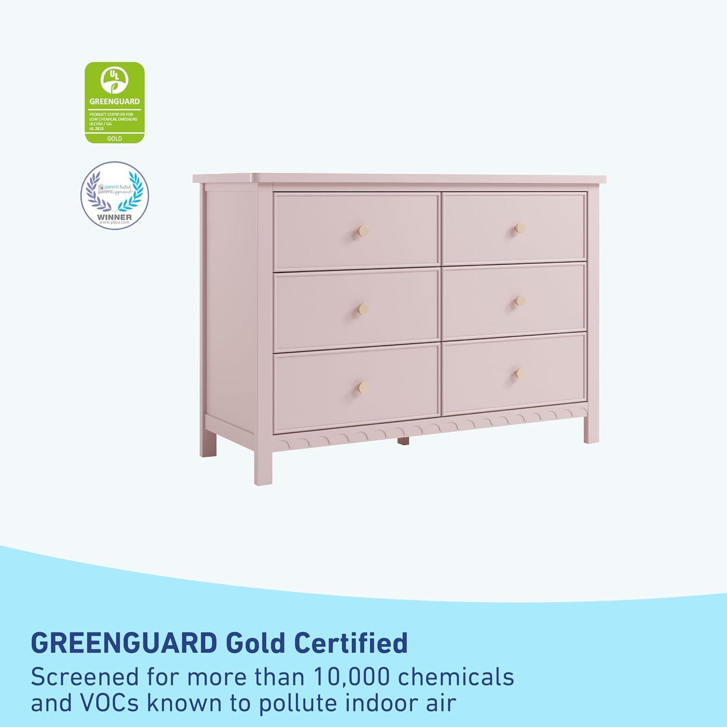 imageGraco Sasha 6 Drawer Dresser White GREENGUARD Gold Certified Wood Storage for Nursery or Kids Room Safe Interlocking Drawer System ampamp Easy Assembly with PreInstalled TracksBlush