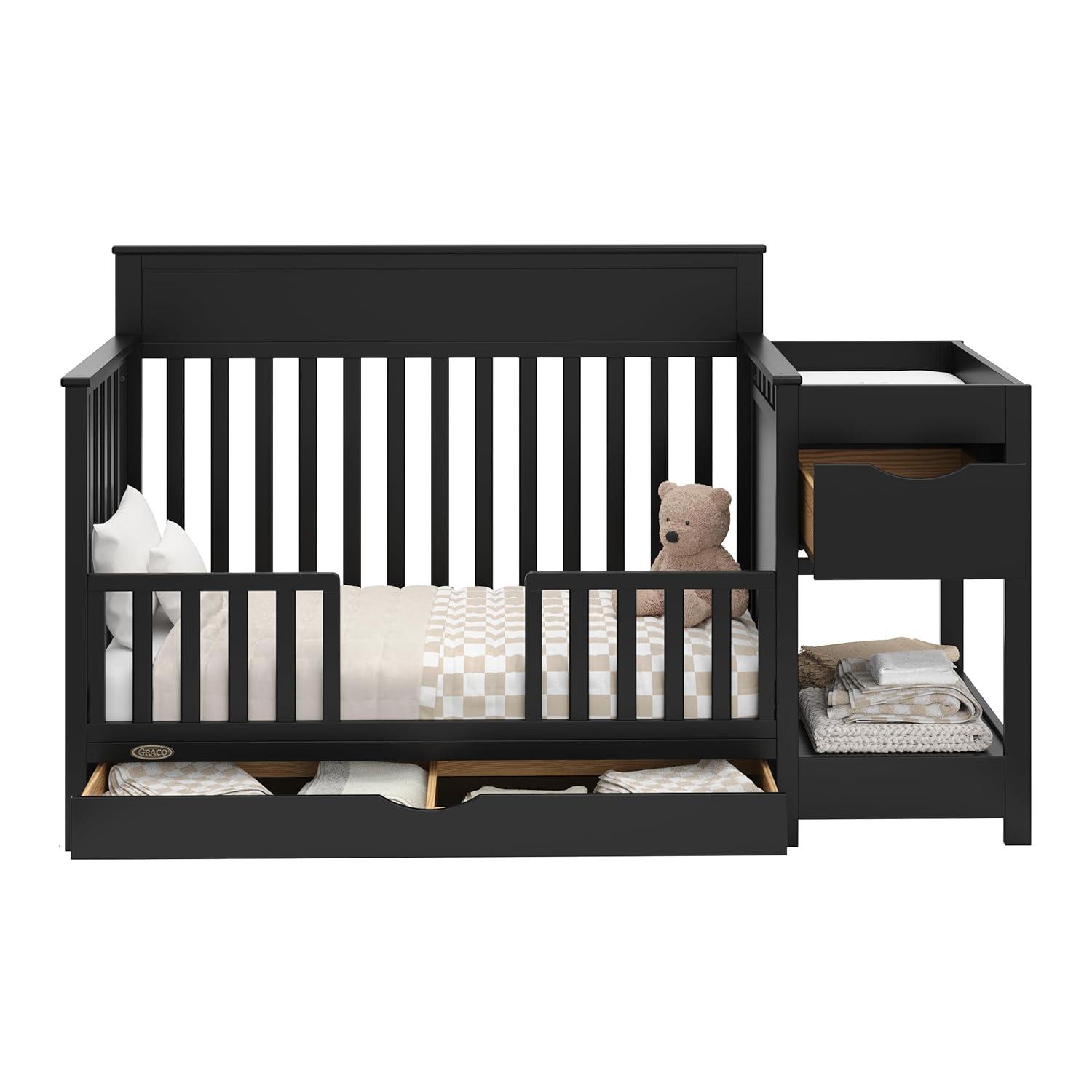 imageGraco Shiloh 5in1 Convertible Crib ampamp Changer with Drawer White GREENGUARD Gold Certified Baby Crib Crafted from Wood Converts to Toddler Bed Daybed and FullSize BedBlack
