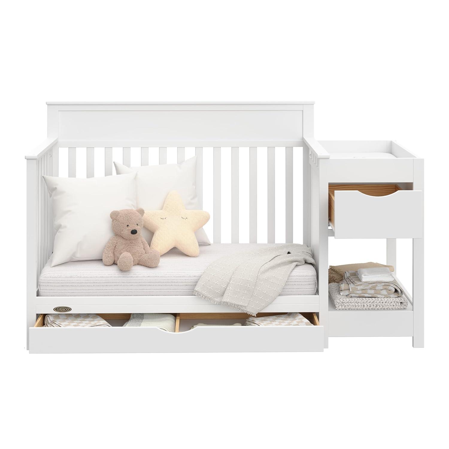 imageGraco Shiloh 5in1 Convertible Crib ampamp Changer with Drawer White GREENGUARD Gold Certified Baby Crib Crafted from Wood Converts to Toddler Bed Daybed and FullSize BedWhite