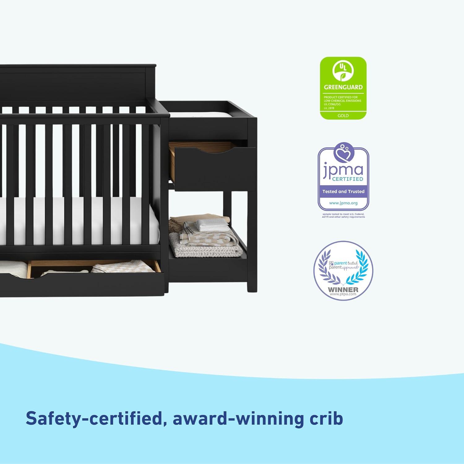 imageGraco Shiloh 5in1 Convertible Crib ampamp Changer with Drawer White GREENGUARD Gold Certified Baby Crib Crafted from Wood Converts to Toddler Bed Daybed and FullSize BedBlack