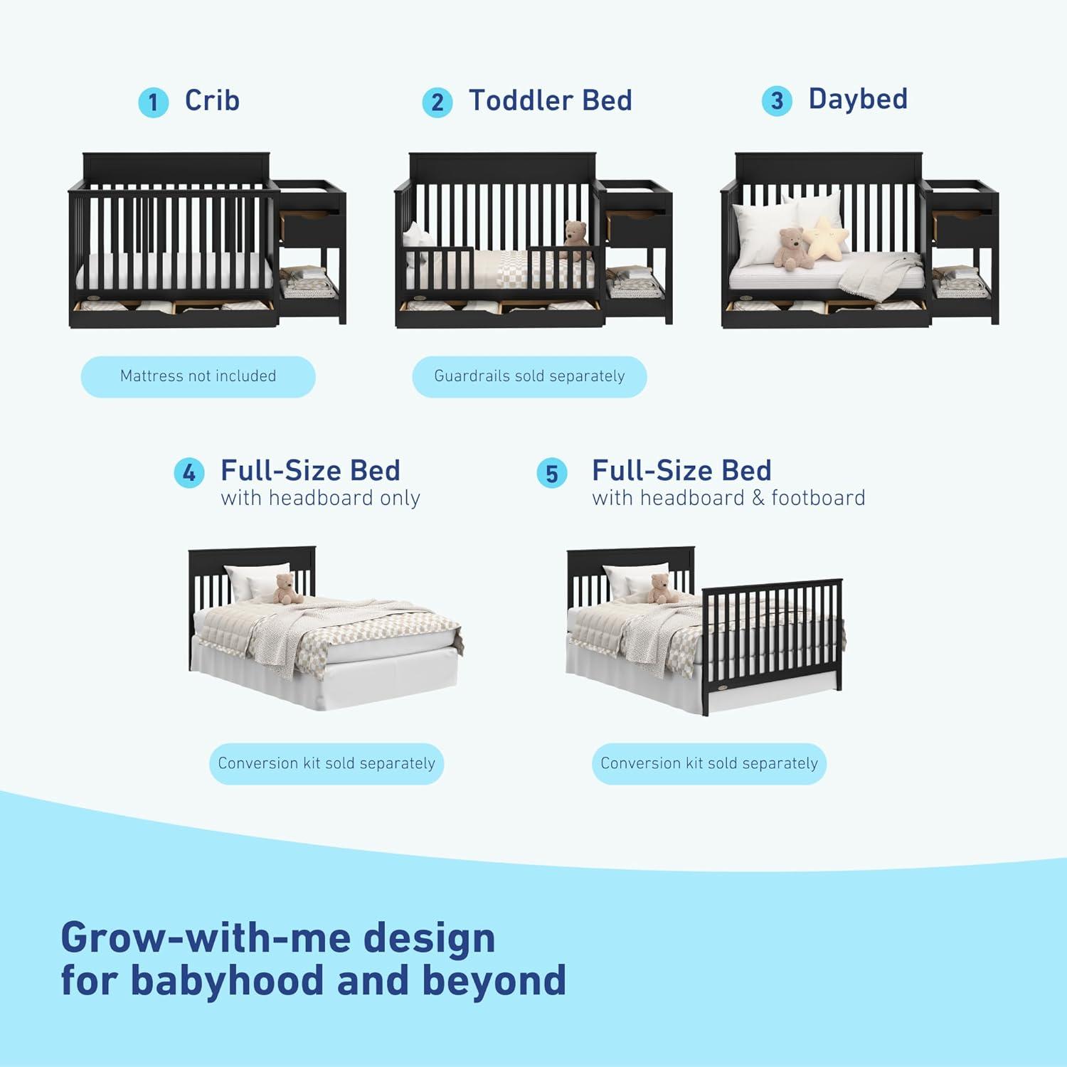 imageGraco Shiloh 5in1 Convertible Crib ampamp Changer with Drawer White GREENGUARD Gold Certified Baby Crib Crafted from Wood Converts to Toddler Bed Daybed and FullSize BedBlack