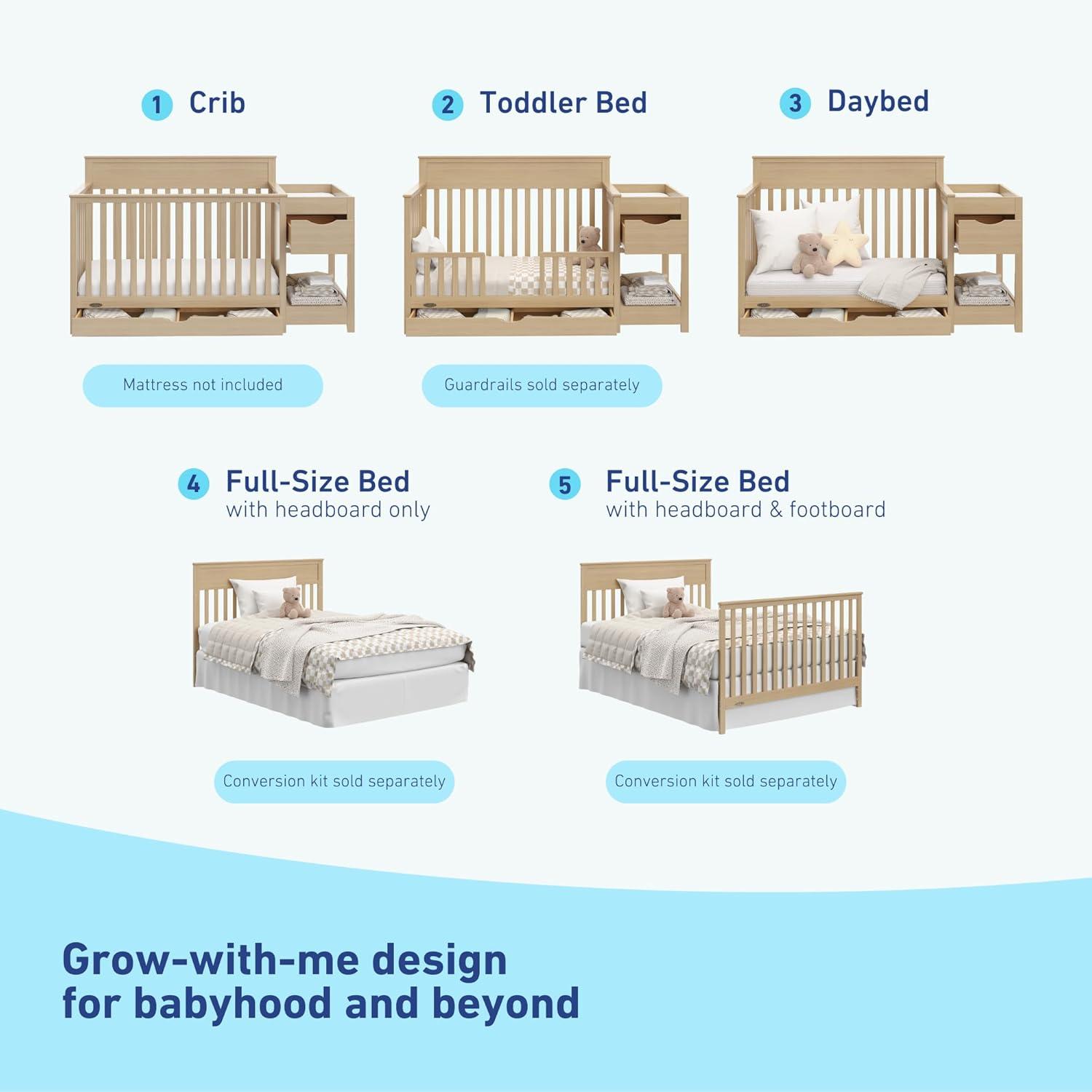 imageGraco Shiloh 5in1 Convertible Crib ampamp Changer with Drawer White GREENGUARD Gold Certified Baby Crib Crafted from Wood Converts to Toddler Bed Daybed and FullSize BedDriftwood