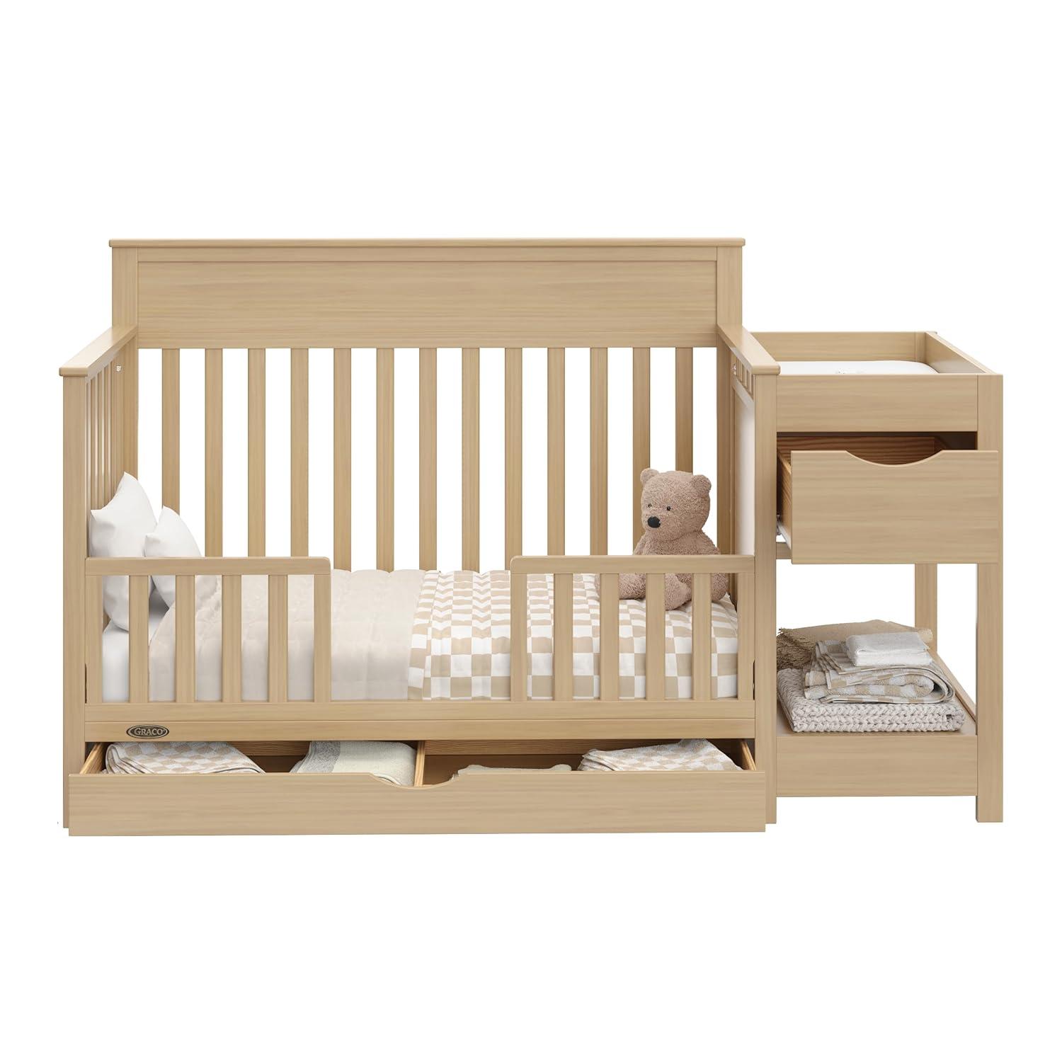 imageGraco Shiloh 5in1 Convertible Crib ampamp Changer with Drawer White GREENGUARD Gold Certified Baby Crib Crafted from Wood Converts to Toddler Bed Daybed and FullSize BedDriftwood