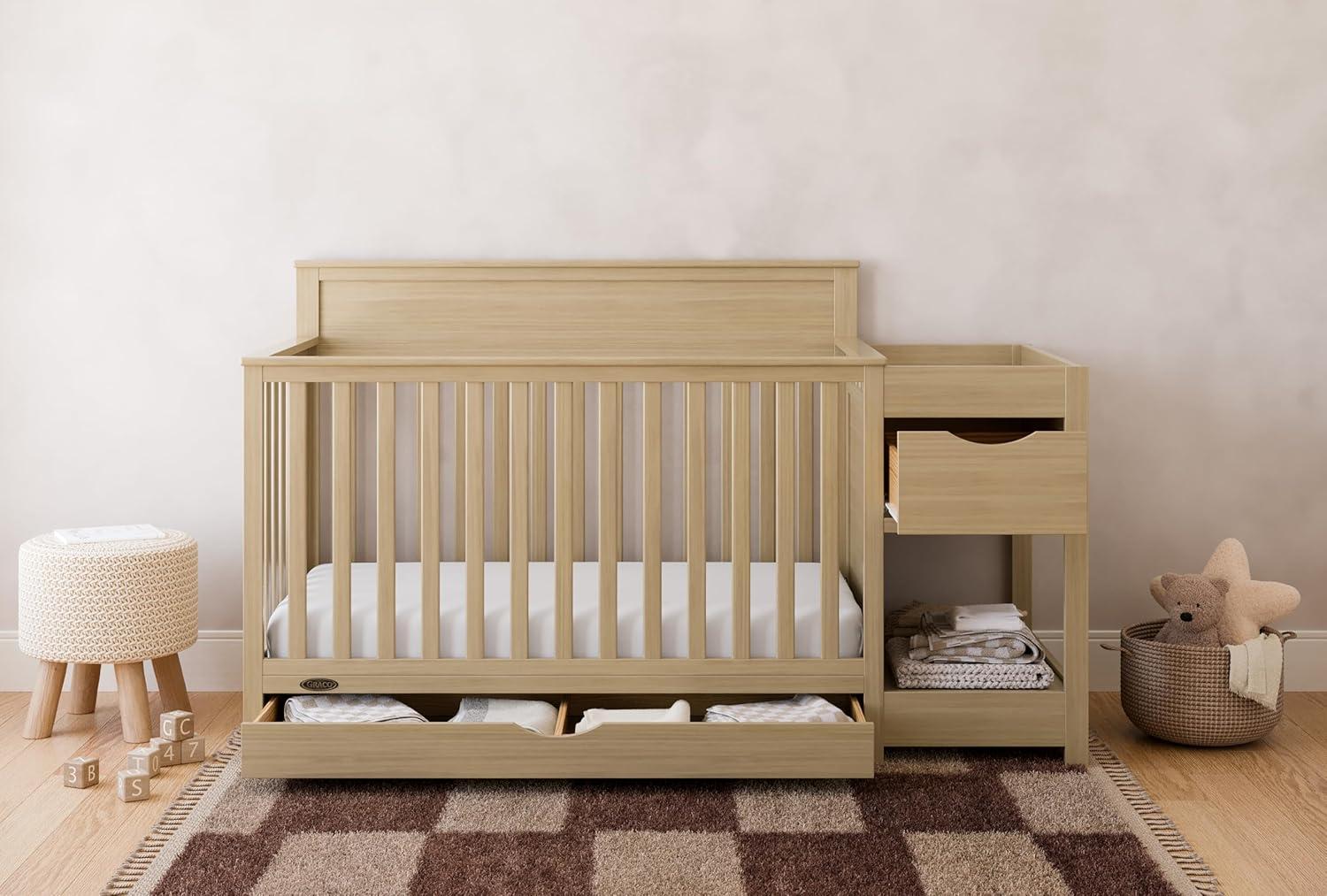 imageGraco Shiloh 5in1 Convertible Crib ampamp Changer with Drawer White GREENGUARD Gold Certified Baby Crib Crafted from Wood Converts to Toddler Bed Daybed and FullSize BedDriftwood