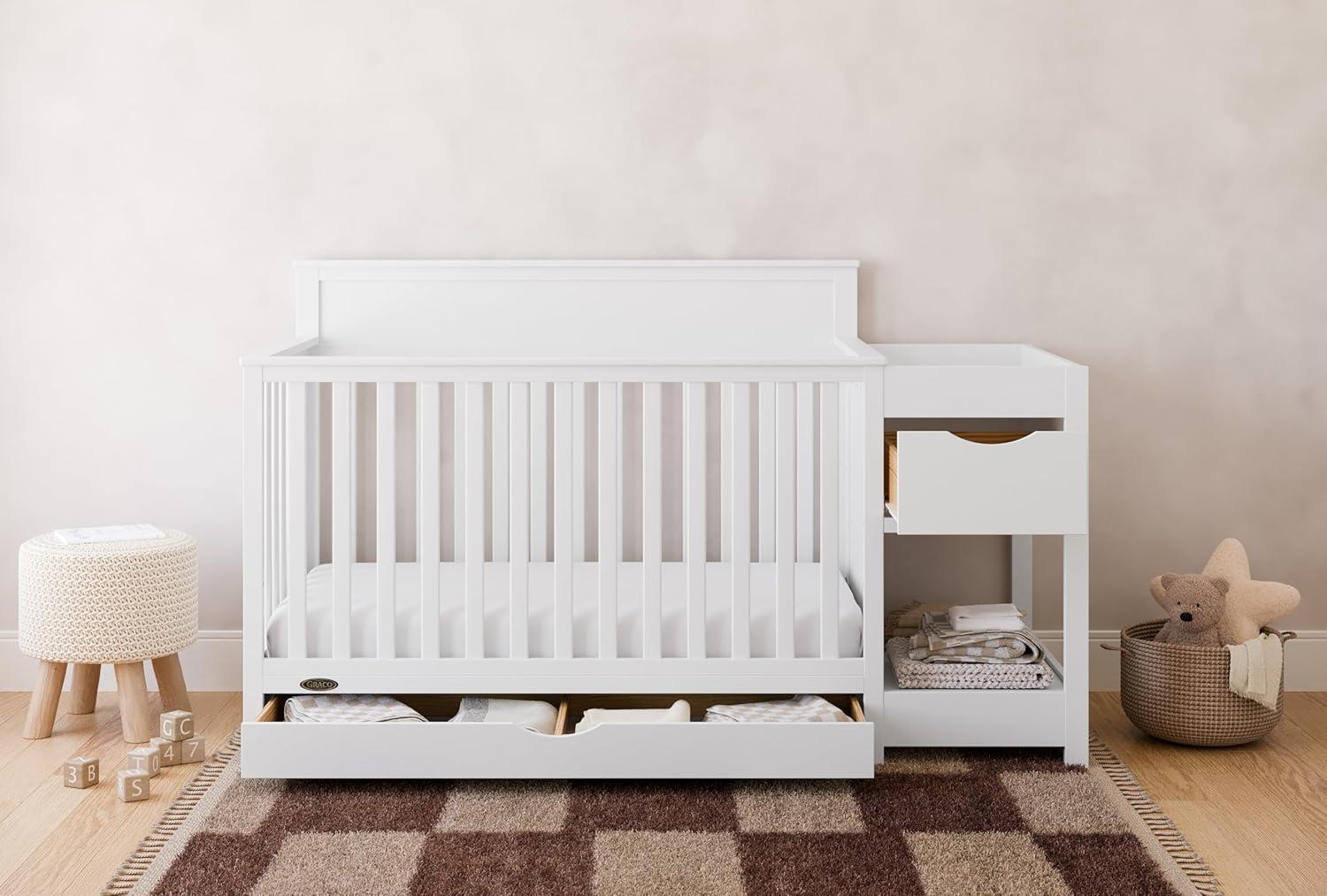 imageGraco Shiloh 5in1 Convertible Crib ampamp Changer with Drawer White GREENGUARD Gold Certified Baby Crib Crafted from Wood Converts to Toddler Bed Daybed and FullSize BedWhite