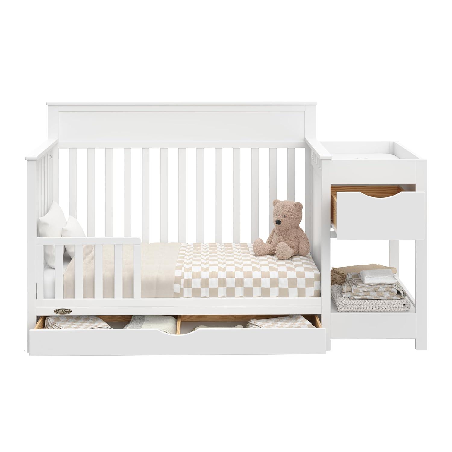 imageGraco Shiloh 5in1 Convertible Crib ampamp Changer with Drawer White GREENGUARD Gold Certified Baby Crib Crafted from Wood Converts to Toddler Bed Daybed and FullSize BedWhite