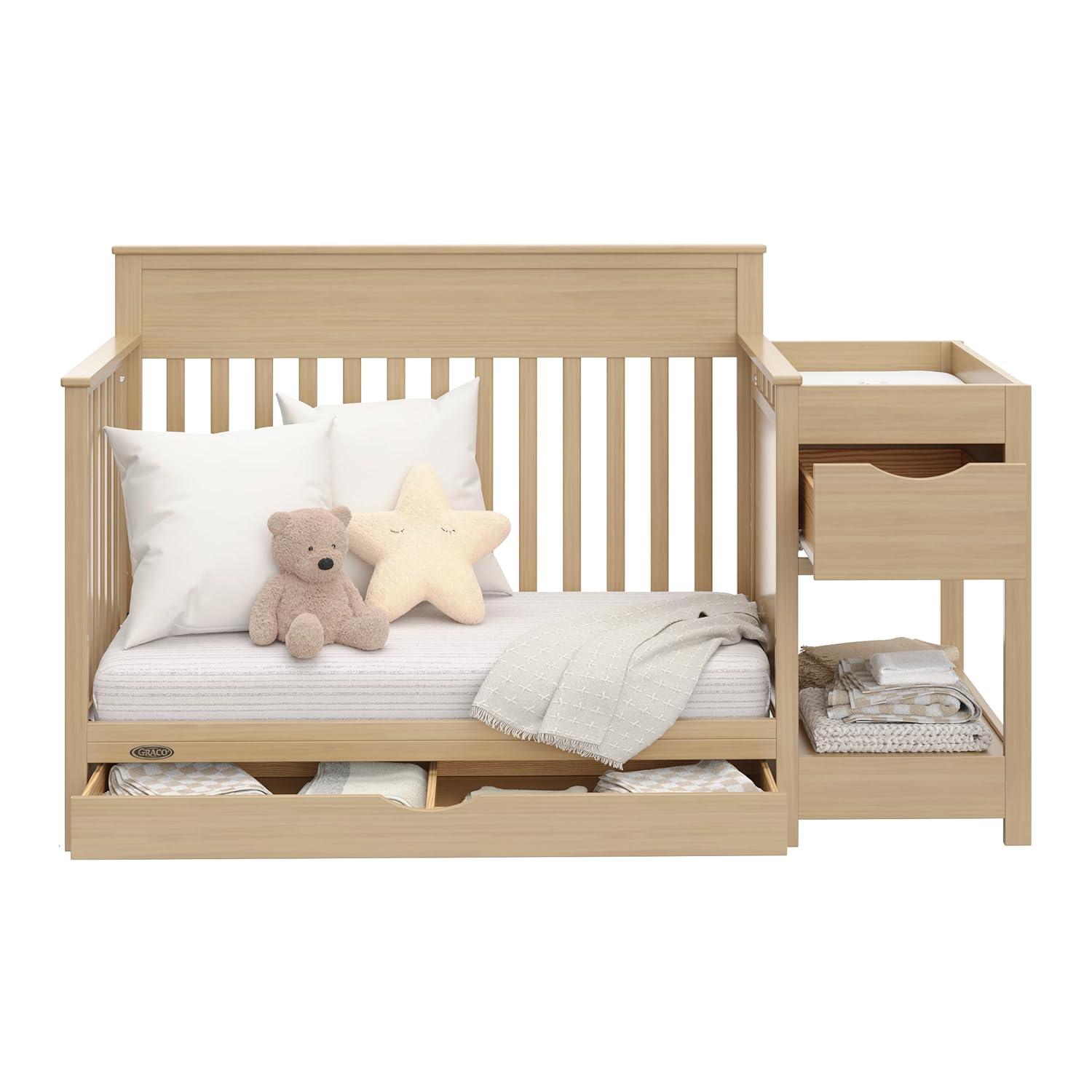 imageGraco Shiloh 5in1 Convertible Crib ampamp Changer with Drawer White GREENGUARD Gold Certified Baby Crib Crafted from Wood Converts to Toddler Bed Daybed and FullSize BedDriftwood