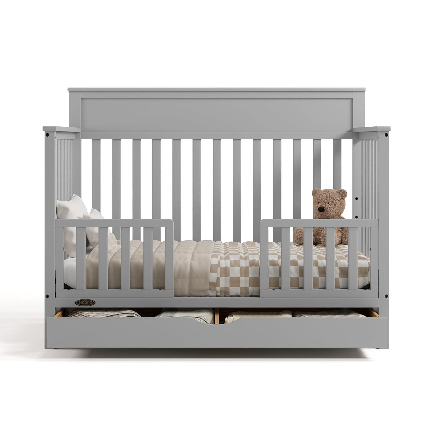 imageGraco Shiloh 5in1 Convertible Crib ampamp Changer with Drawer White GREENGUARD Gold Certified Baby Crib Crafted from Wood Converts to Toddler Bed Daybed and FullSize BedPebble Gray
