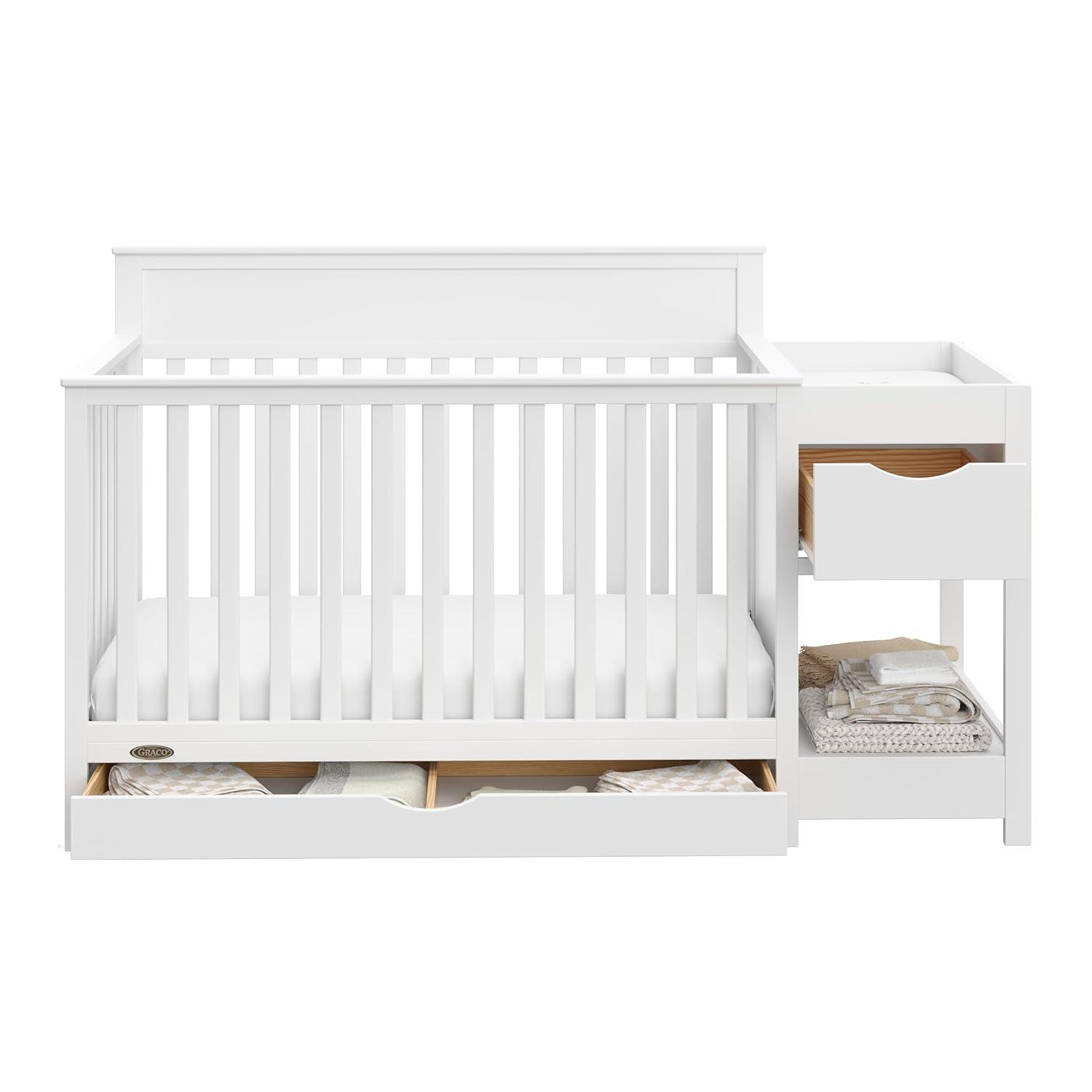 imageGraco Shiloh 5in1 Convertible Crib ampamp Changer with Drawer White GREENGUARD Gold Certified Baby Crib Crafted from Wood Converts to Toddler Bed Daybed and FullSize BedWhite