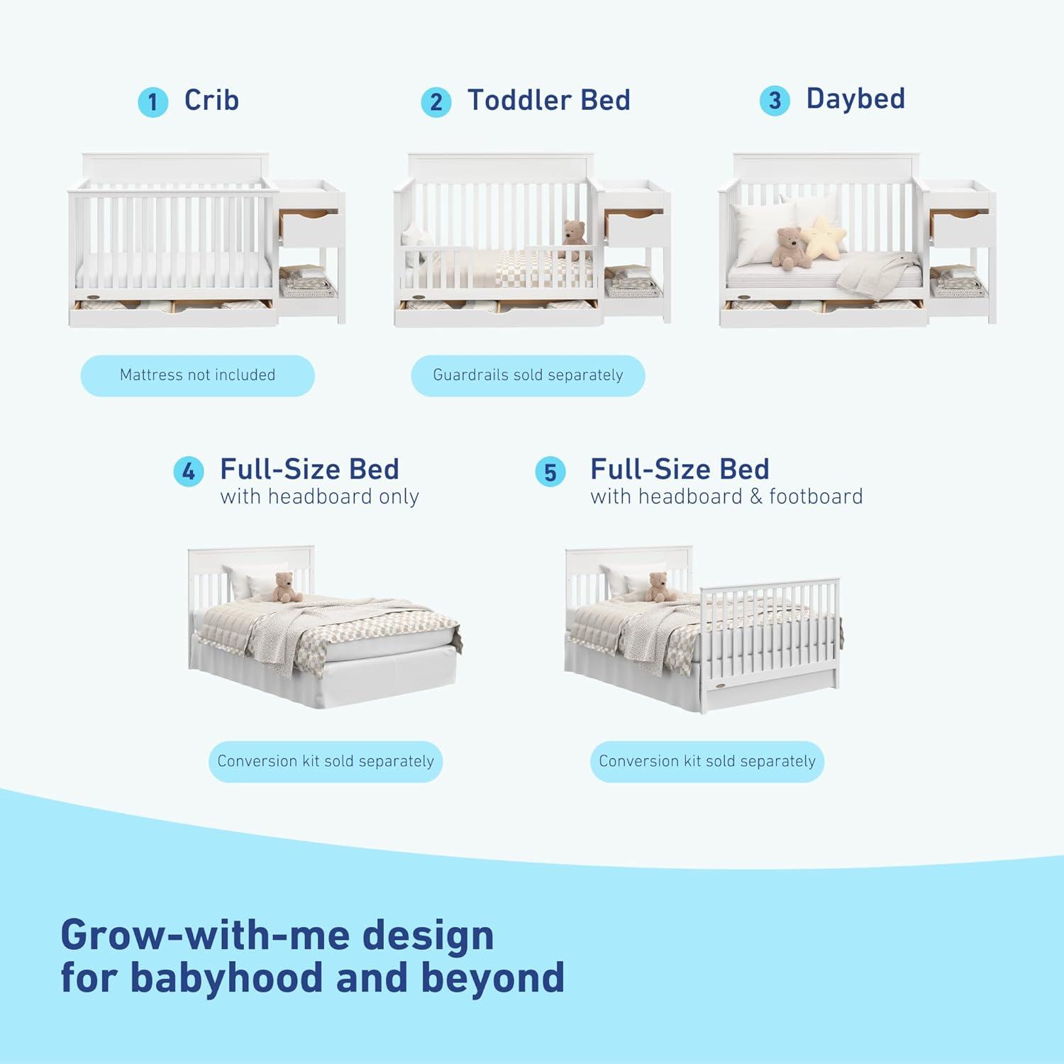 imageGraco Shiloh 5in1 Convertible Crib ampamp Changer with Drawer White GREENGUARD Gold Certified Baby Crib Crafted from Wood Converts to Toddler Bed Daybed and FullSize BedWhite