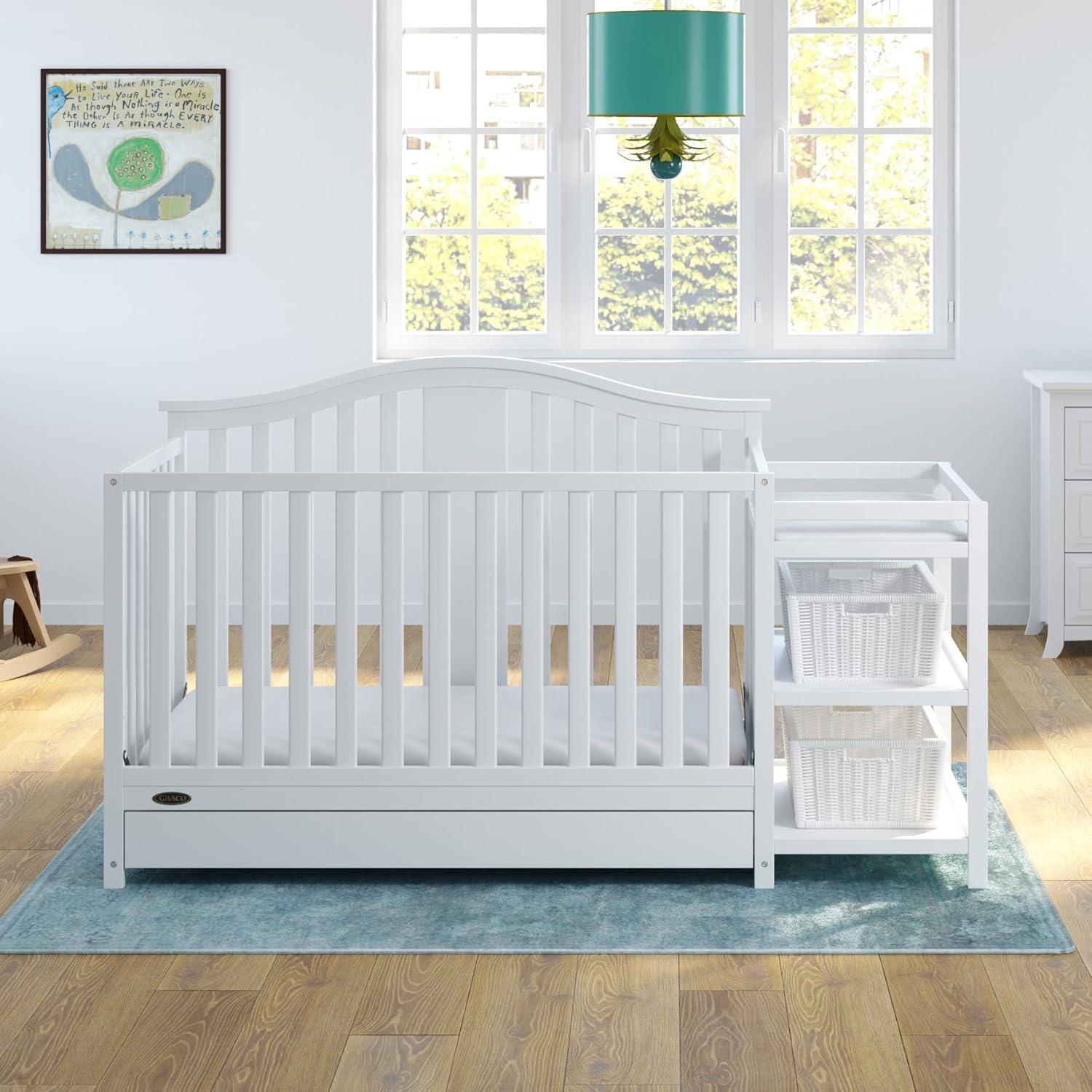 imageGraco Solano 4in1 Convertible Crib with Drawer Combo White GREENGUARD Gold Certified Includes FullSize Nursery Storage Drawer Converts to Toddler Bed and FullSize BedWhite