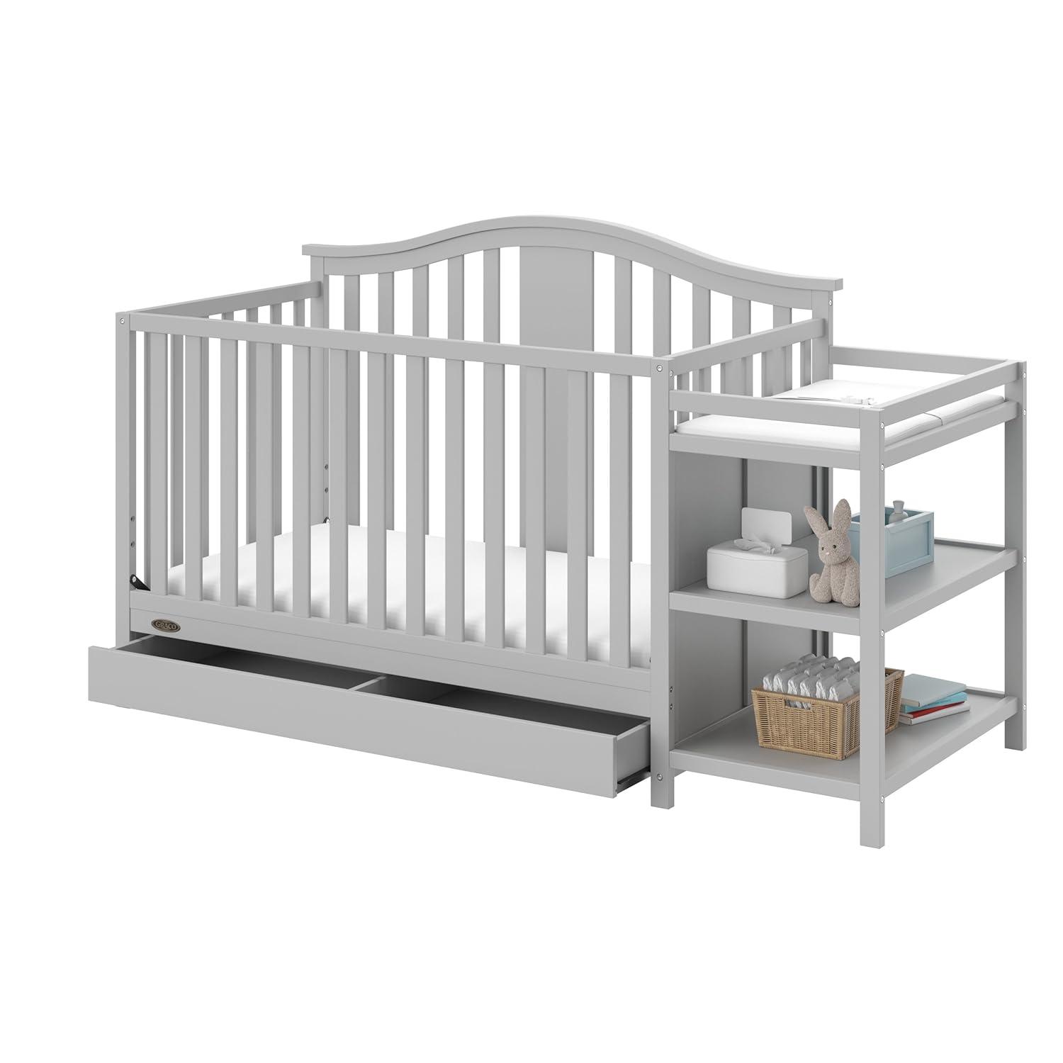 imageGraco Solano 4in1 Convertible Crib with Drawer Combo White GREENGUARD Gold Certified Includes FullSize Nursery Storage Drawer Converts to Toddler Bed and FullSize BedPebble Gray