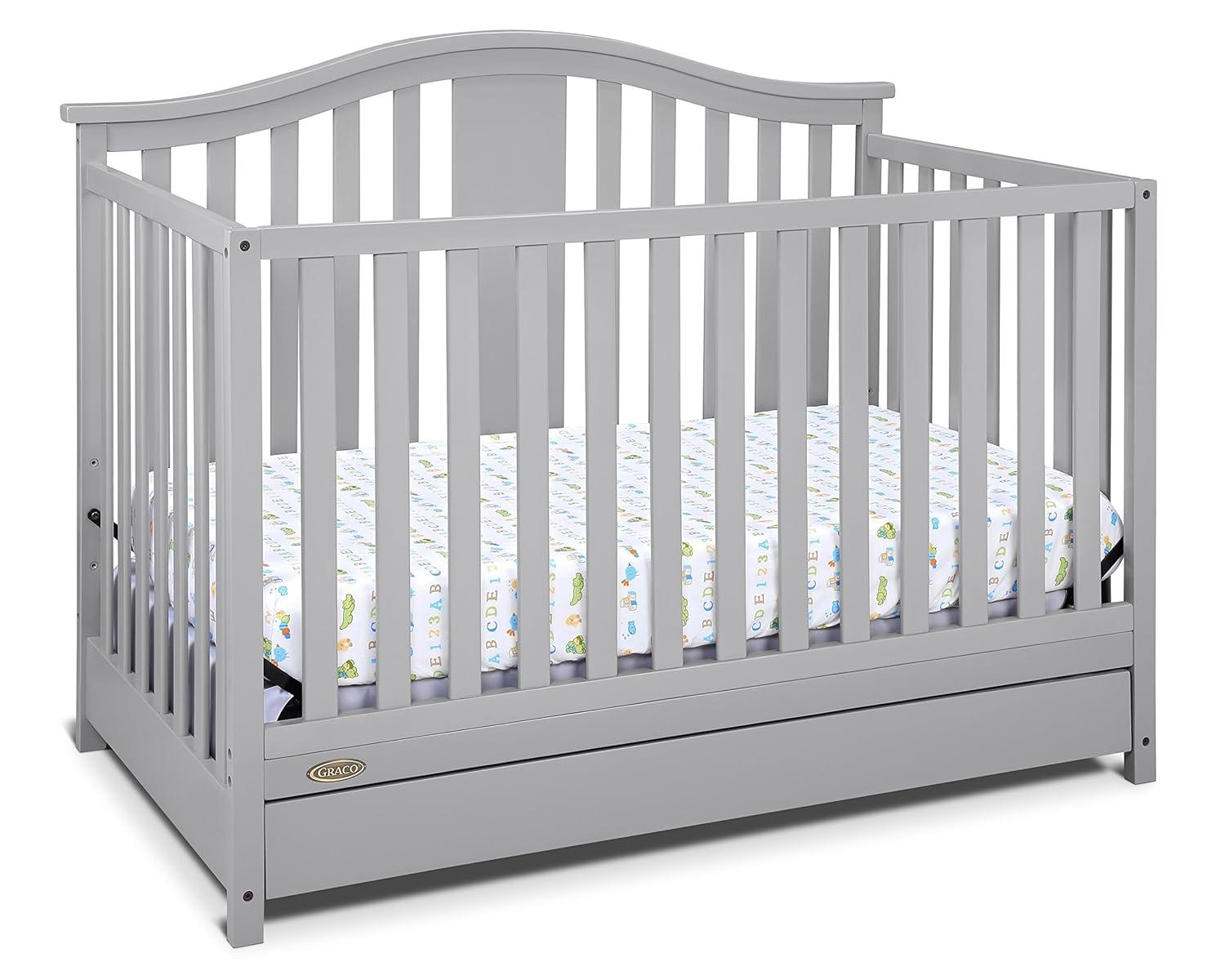 imageGraco Solano 4in1 Convertible Crib with Drawer Combo White GREENGUARD Gold Certified Includes FullSize Nursery Storage Drawer Converts to Toddler Bed and FullSize BedPebble Gray
