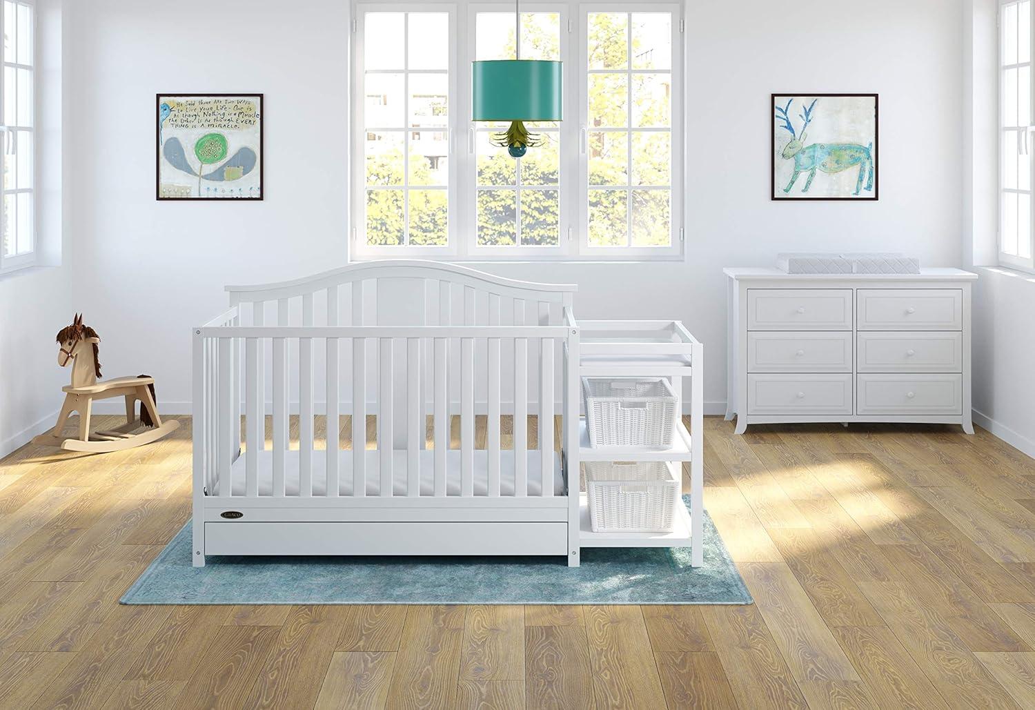 imageGraco Solano 4in1 Convertible Crib with Drawer Combo White GREENGUARD Gold Certified Includes FullSize Nursery Storage Drawer Converts to Toddler Bed and FullSize BedWhite