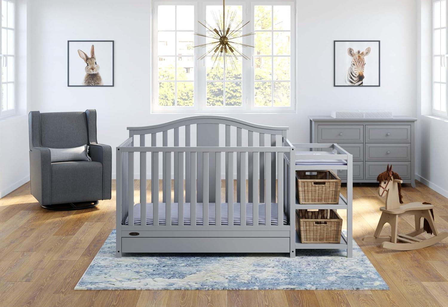imageGraco Solano 4in1 Convertible Crib with Drawer Combo White GREENGUARD Gold Certified Includes FullSize Nursery Storage Drawer Converts to Toddler Bed and FullSize BedPebble Gray