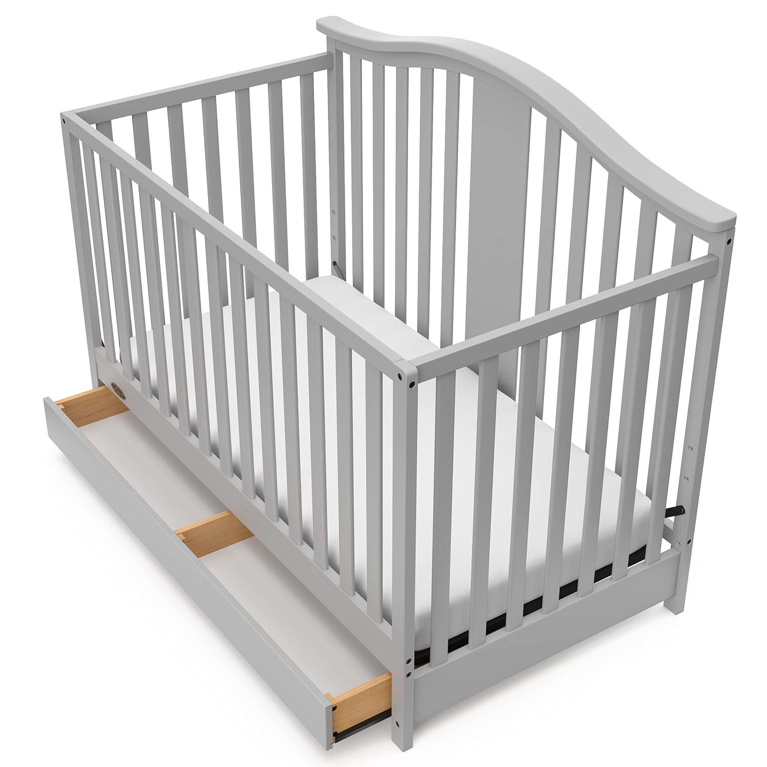 imageGraco Solano 4in1 Convertible Crib with Drawer Combo White GREENGUARD Gold Certified Includes FullSize Nursery Storage Drawer Converts to Toddler Bed and FullSize BedPebble Gray