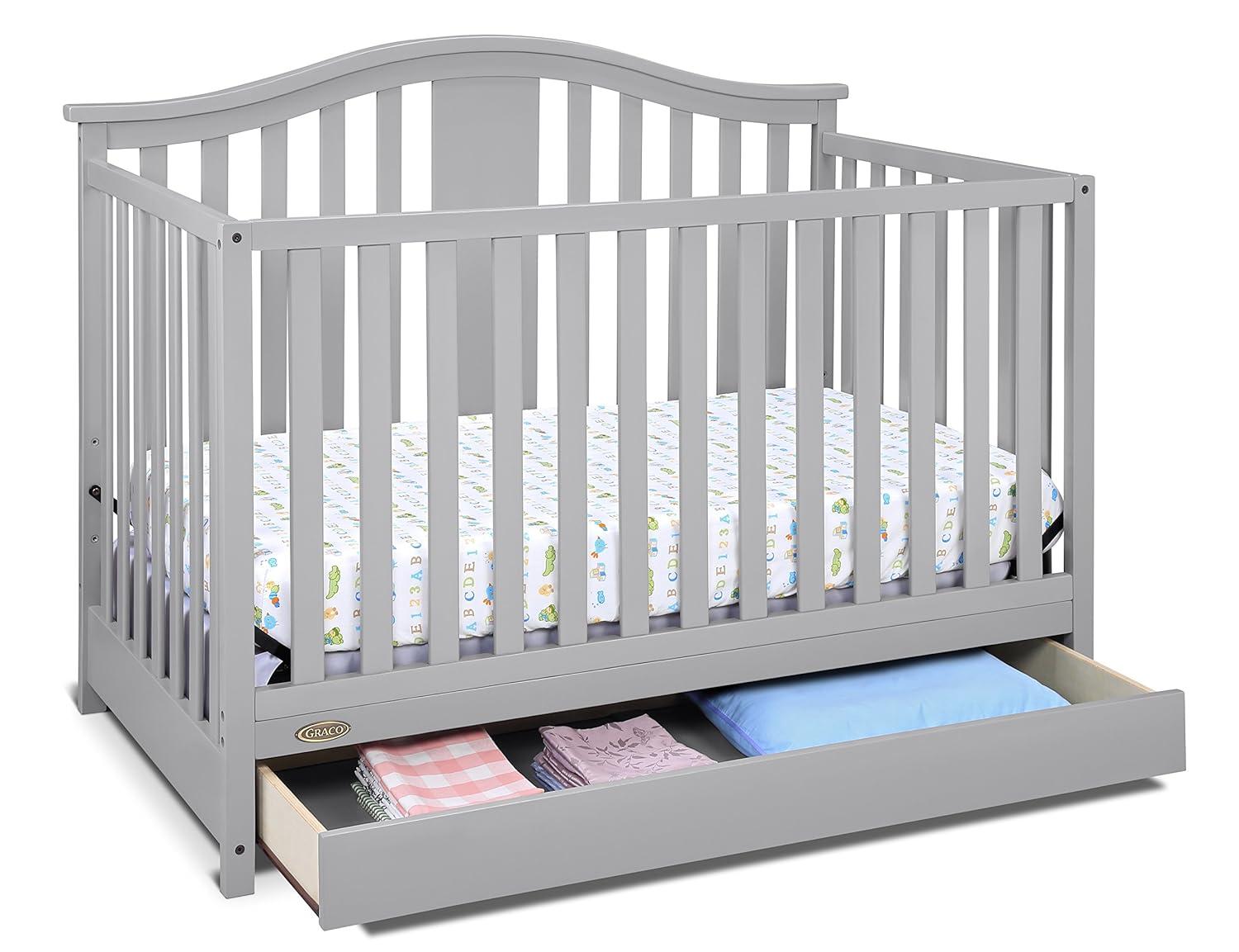 imageGraco Solano 4in1 Convertible Crib with Drawer Combo White GREENGUARD Gold Certified Includes FullSize Nursery Storage Drawer Converts to Toddler Bed and FullSize BedPebble Gray