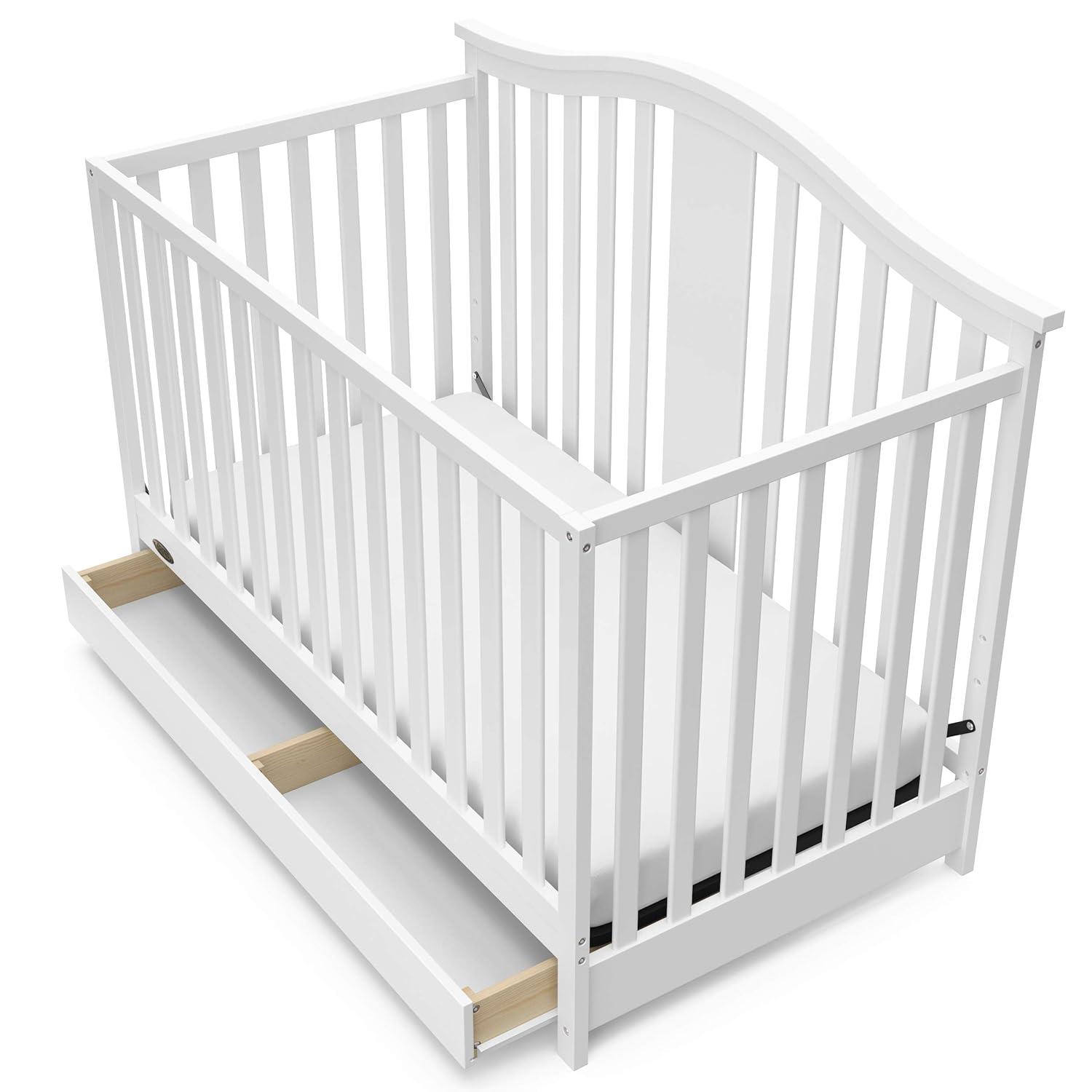 imageGraco Solano 4in1 Convertible Crib with Drawer Combo White GREENGUARD Gold Certified Includes FullSize Nursery Storage Drawer Converts to Toddler Bed and FullSize BedWhite