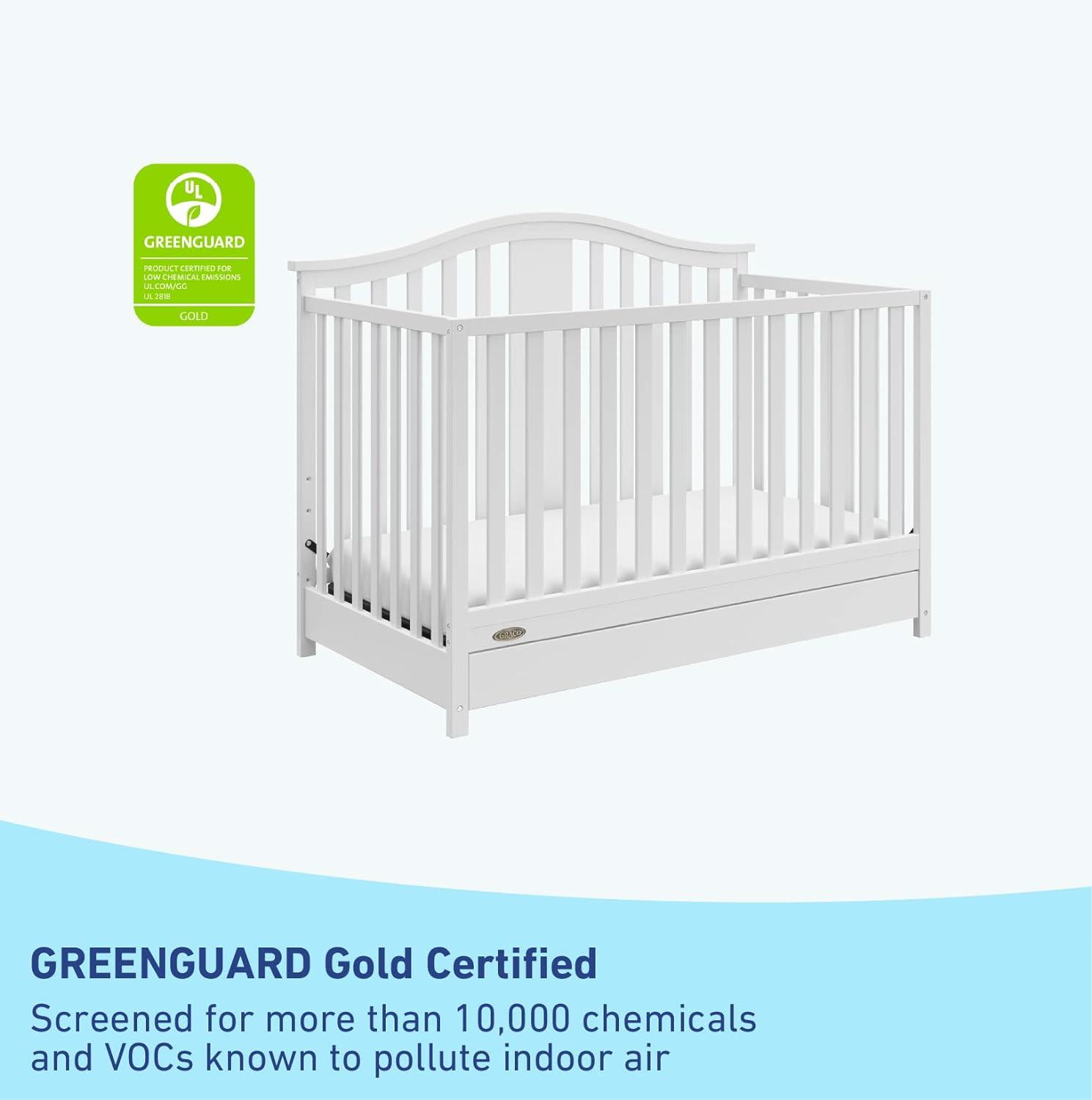 imageGraco Solano 4in1 Convertible Crib with Drawer Combo White GREENGUARD Gold Certified Includes FullSize Nursery Storage Drawer Converts to Toddler Bed and FullSize BedWhite