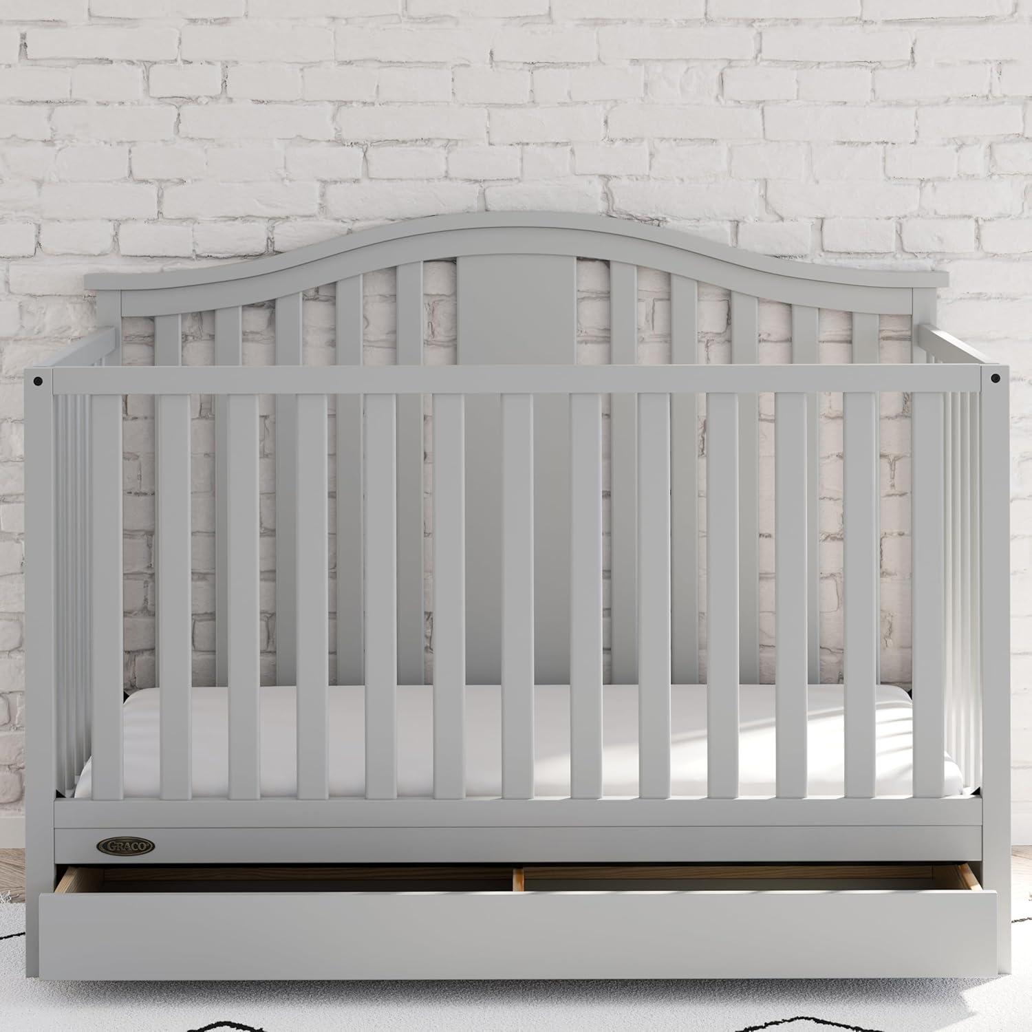 imageGraco Solano 4in1 Convertible Crib with Drawer Combo White GREENGUARD Gold Certified Includes FullSize Nursery Storage Drawer Converts to Toddler Bed and FullSize BedPebble Gray
