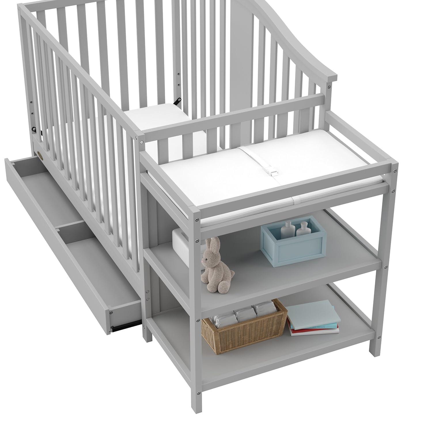imageGraco Solano 4in1 Convertible Crib with Drawer Combo White GREENGUARD Gold Certified Includes FullSize Nursery Storage Drawer Converts to Toddler Bed and FullSize BedPebble Gray