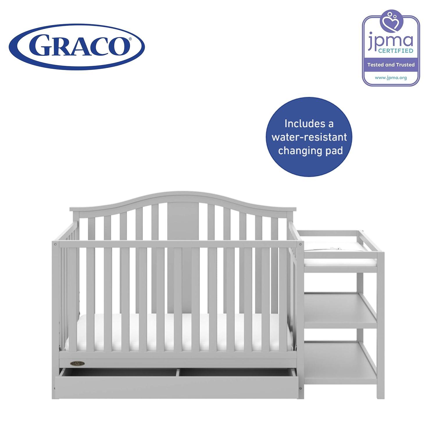imageGraco Solano 4in1 Convertible Crib with Drawer Combo White GREENGUARD Gold Certified Includes FullSize Nursery Storage Drawer Converts to Toddler Bed and FullSize BedPebble Gray