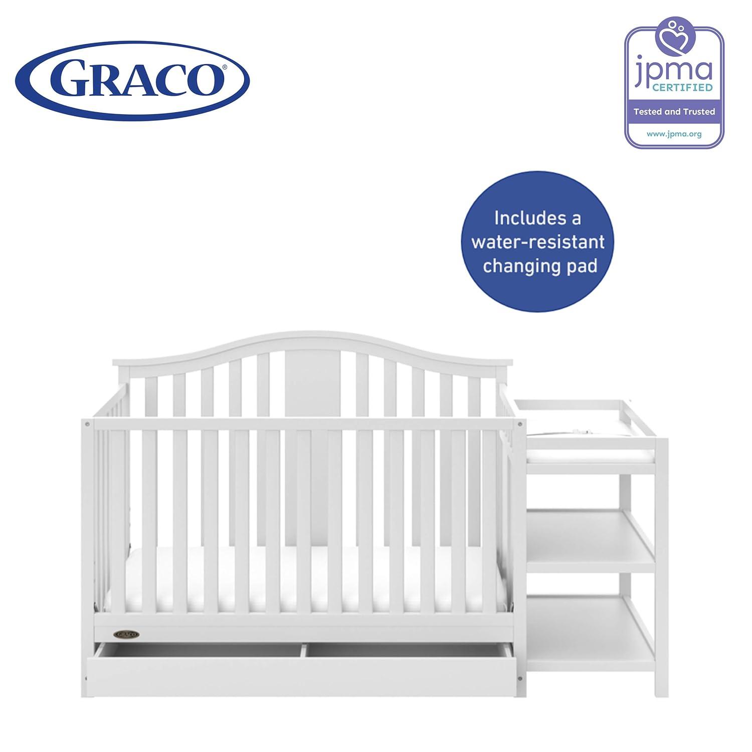 imageGraco Solano 4in1 Convertible Crib with Drawer Combo White GREENGUARD Gold Certified Includes FullSize Nursery Storage Drawer Converts to Toddler Bed and FullSize BedWhite