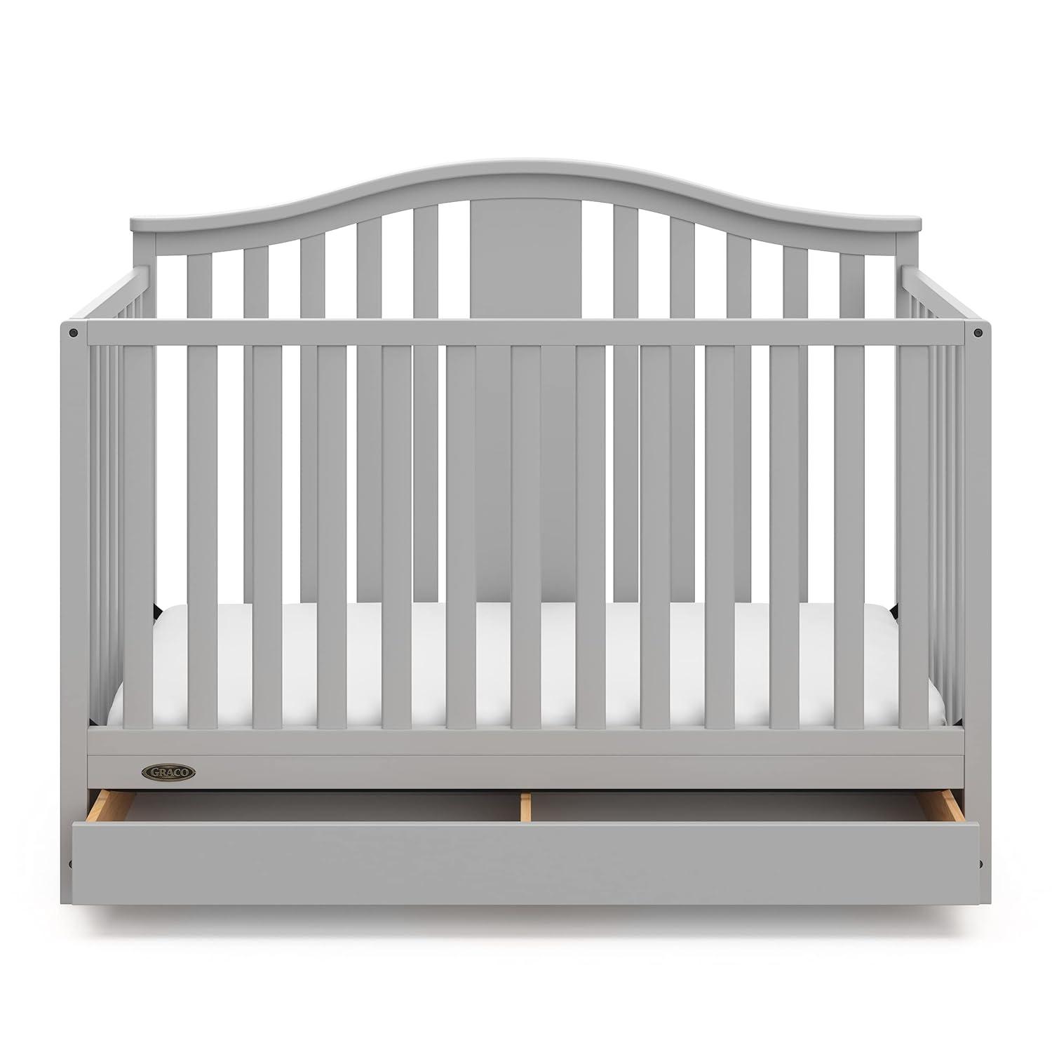 imageGraco Solano 4in1 Convertible Crib with Drawer Combo White GREENGUARD Gold Certified Includes FullSize Nursery Storage Drawer Converts to Toddler Bed and FullSize BedPebble Gray