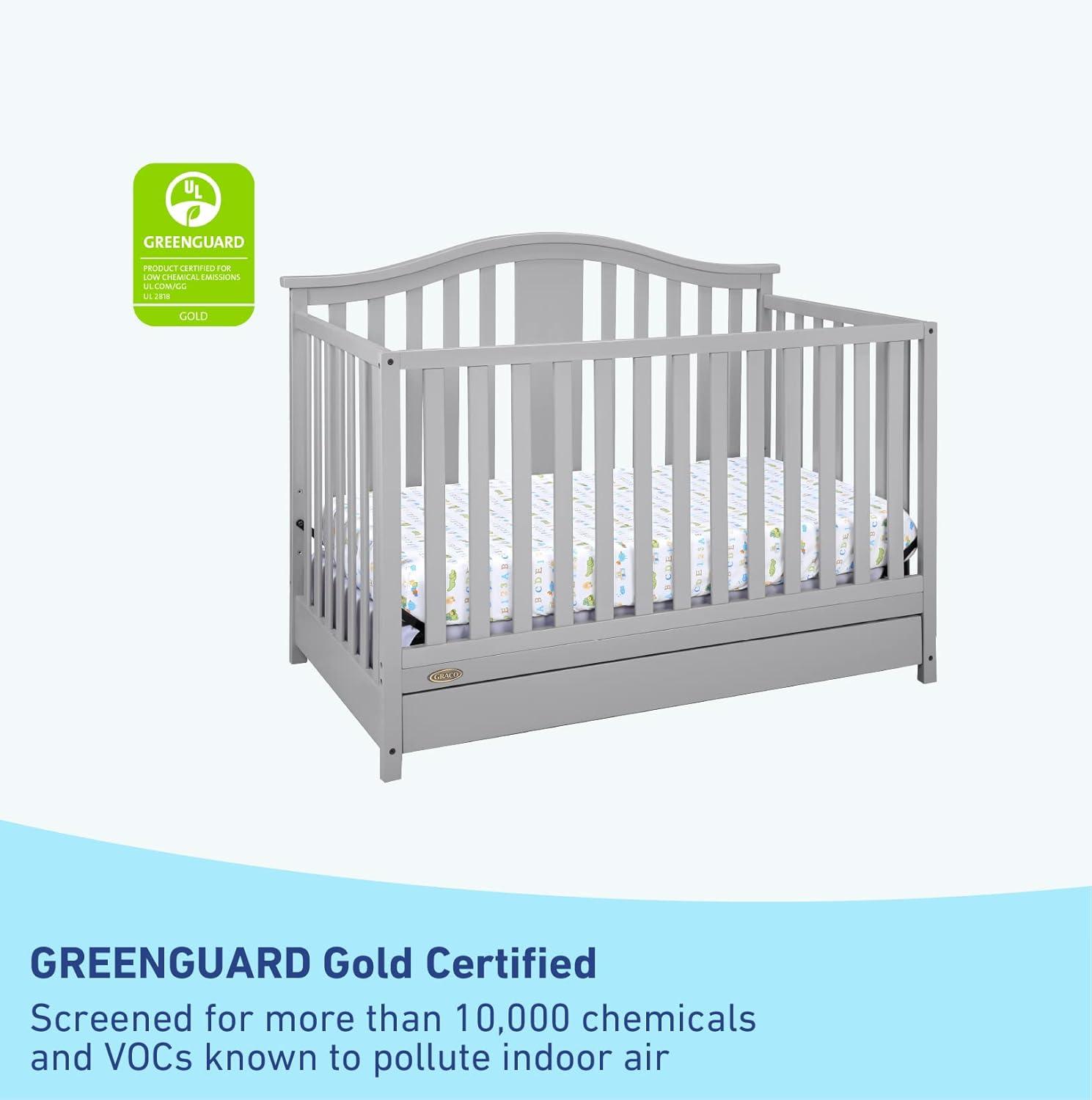 imageGraco Solano 4in1 Convertible Crib with Drawer Combo White GREENGUARD Gold Certified Includes FullSize Nursery Storage Drawer Converts to Toddler Bed and FullSize BedPebble Gray
