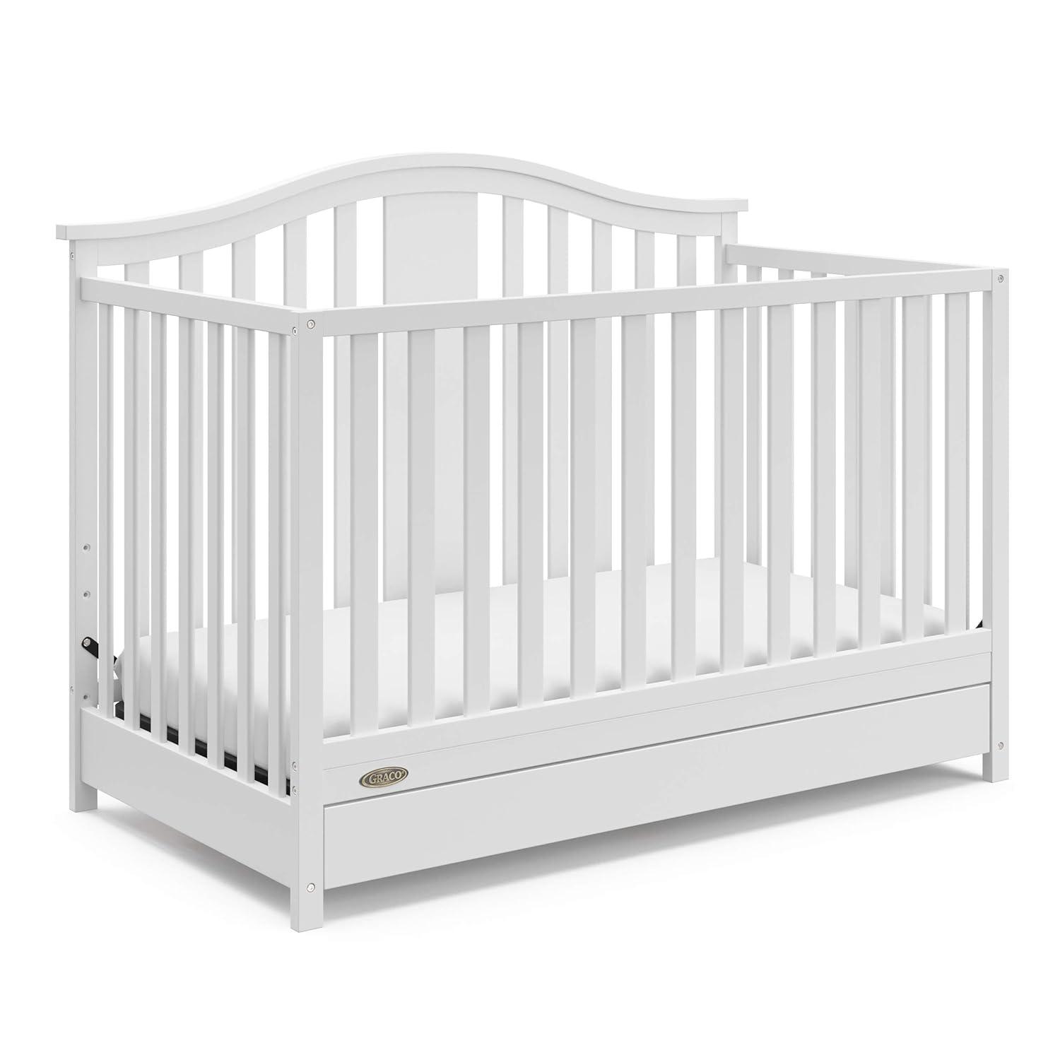imageGraco Solano 4in1 Convertible Crib with Drawer Combo White GREENGUARD Gold Certified Includes FullSize Nursery Storage Drawer Converts to Toddler Bed and FullSize BedWhite