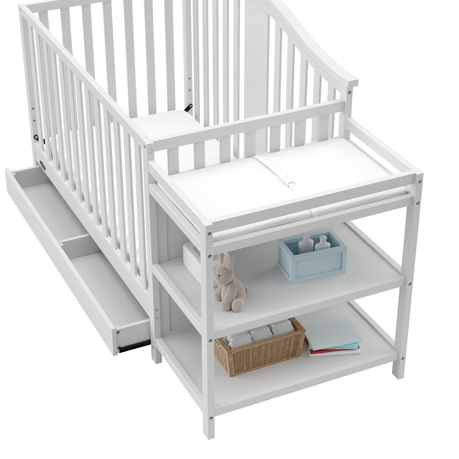 imageGraco Solano 4in1 Convertible Crib with Drawer Combo White GREENGUARD Gold Certified Includes FullSize Nursery Storage Drawer Converts to Toddler Bed and FullSize BedWhite