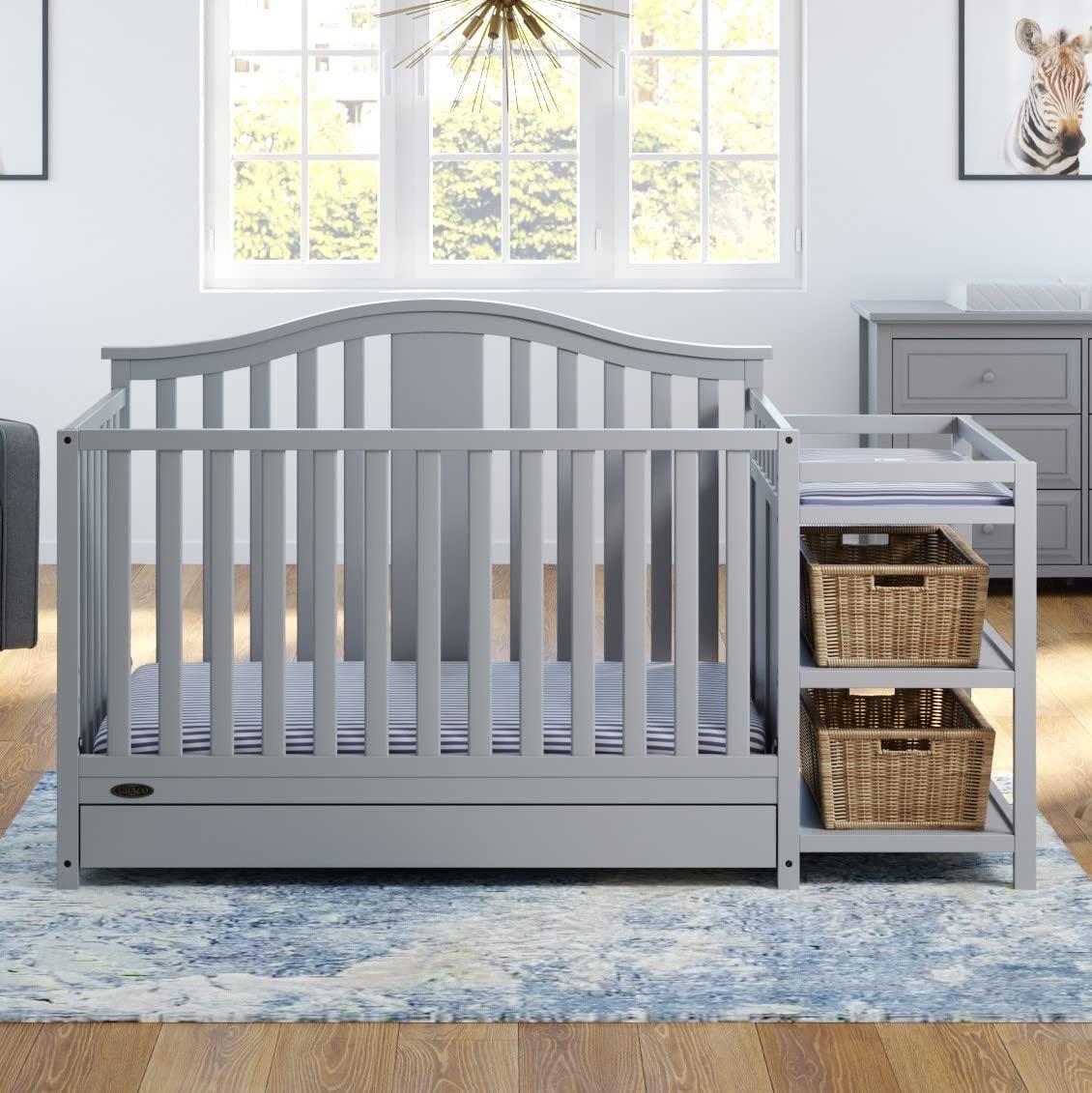 imageGraco Solano 4in1 Convertible Crib with Drawer Combo White GREENGUARD Gold Certified Includes FullSize Nursery Storage Drawer Converts to Toddler Bed and FullSize BedPebble Gray