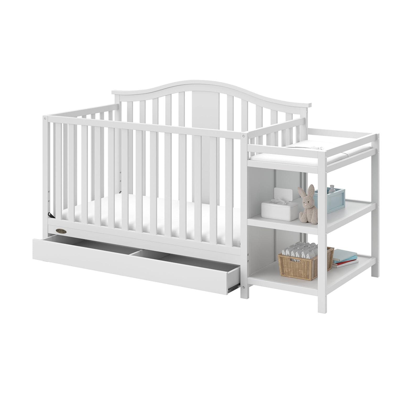 imageGraco Solano 4in1 Convertible Crib with Drawer Combo White GREENGUARD Gold Certified Includes FullSize Nursery Storage Drawer Converts to Toddler Bed and FullSize BedWhite