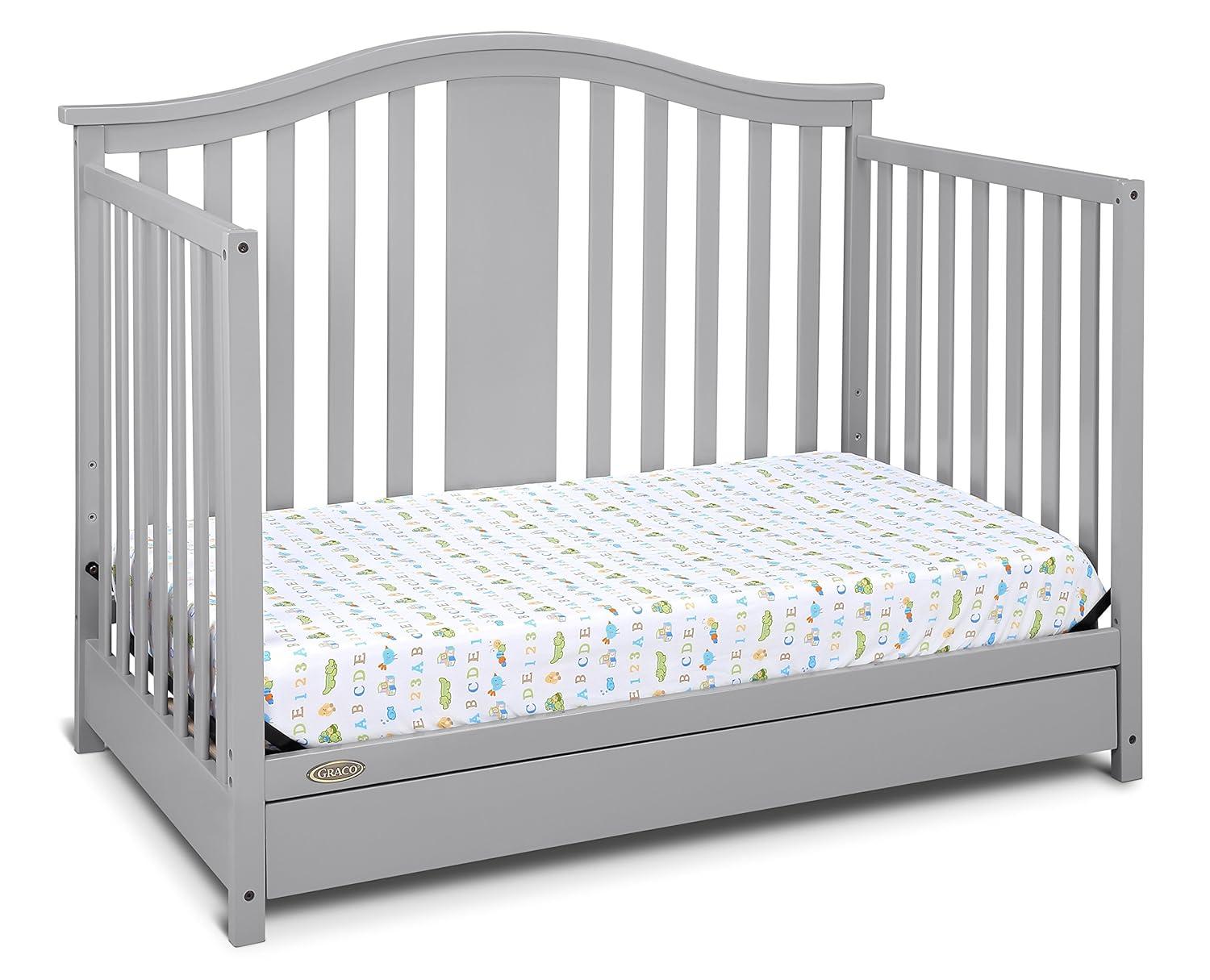 imageGraco Solano 4in1 Convertible Crib with Drawer Combo White GREENGUARD Gold Certified Includes FullSize Nursery Storage Drawer Converts to Toddler Bed and FullSize BedPebble Gray