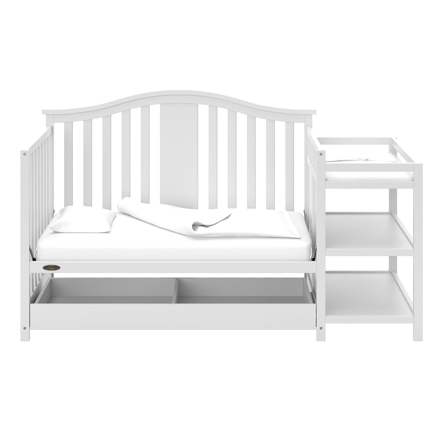 imageGraco Solano 4in1 Convertible Crib with Drawer Combo White GREENGUARD Gold Certified Includes FullSize Nursery Storage Drawer Converts to Toddler Bed and FullSize BedWhite