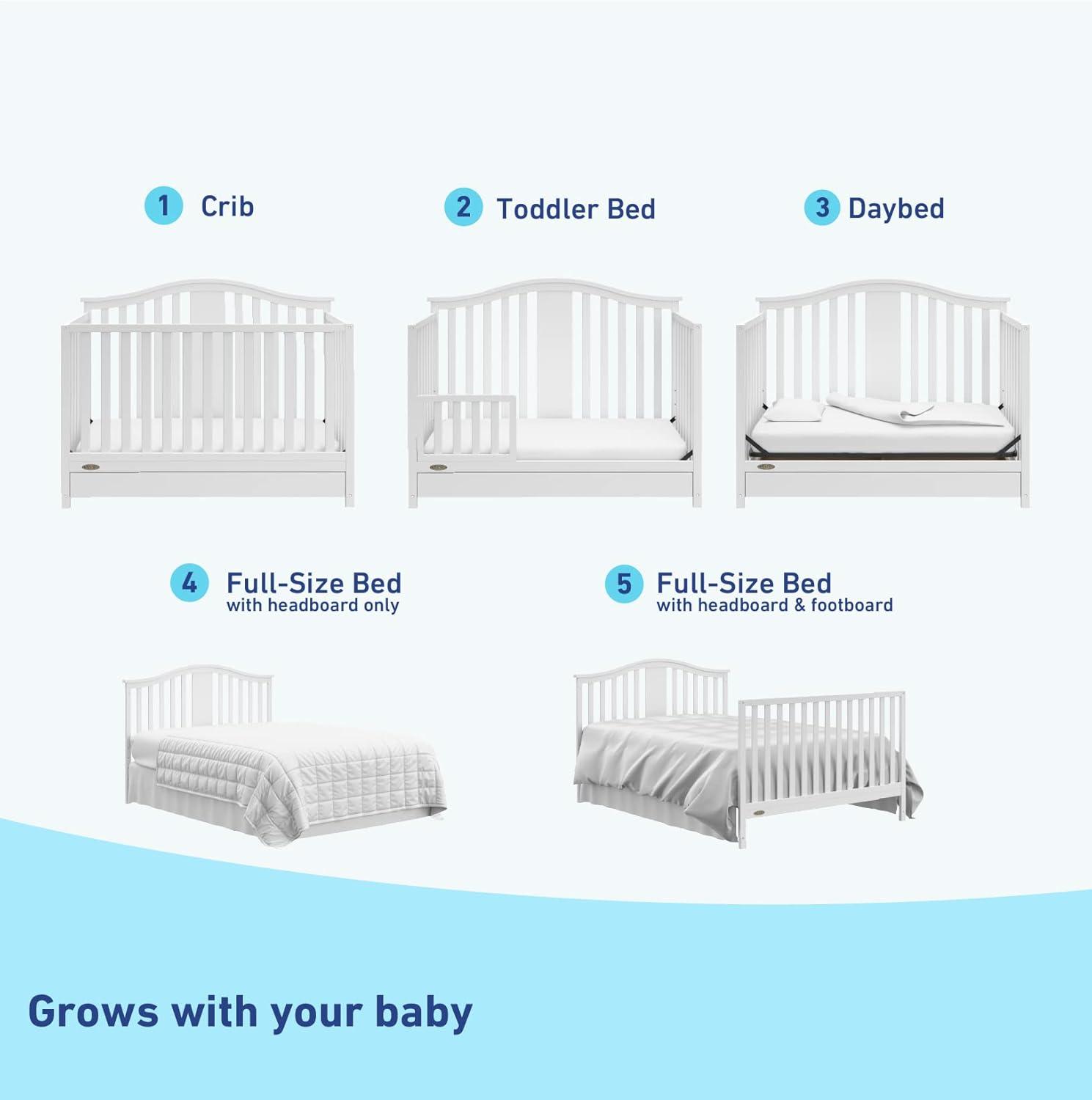 imageGraco Solano 4in1 Convertible Crib with Drawer Combo White GREENGUARD Gold Certified Includes FullSize Nursery Storage Drawer Converts to Toddler Bed and FullSize BedWhite