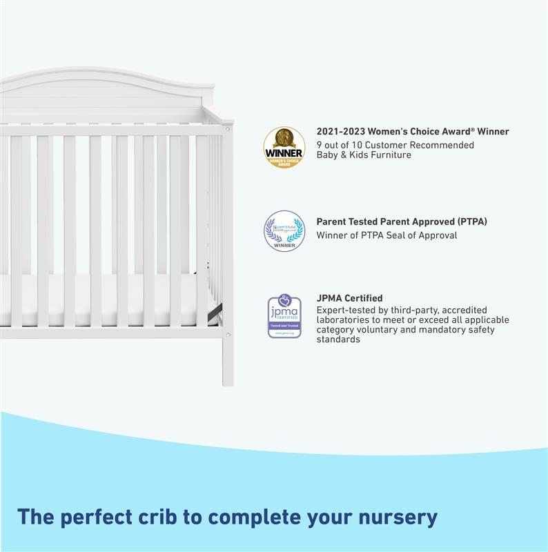 imageGraco Stella 4in1 Convertible Mini Crib with Bonus Mattress White Includes Bonus 275 Inch Thick Mattress with WaterResistant Cover Converts to Twin Bed Ideal Crib for Small SpacesWhite