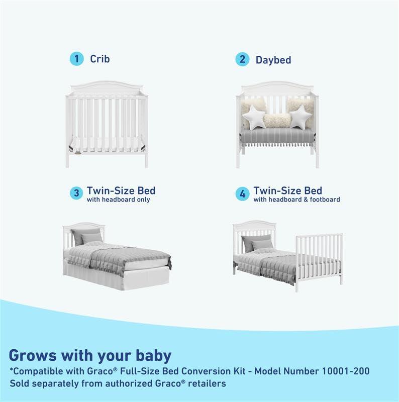 imageGraco Stella 4in1 Convertible Mini Crib with Bonus Mattress White Includes Bonus 275 Inch Thick Mattress with WaterResistant Cover Converts to Twin Bed Ideal Crib for Small SpacesWhite