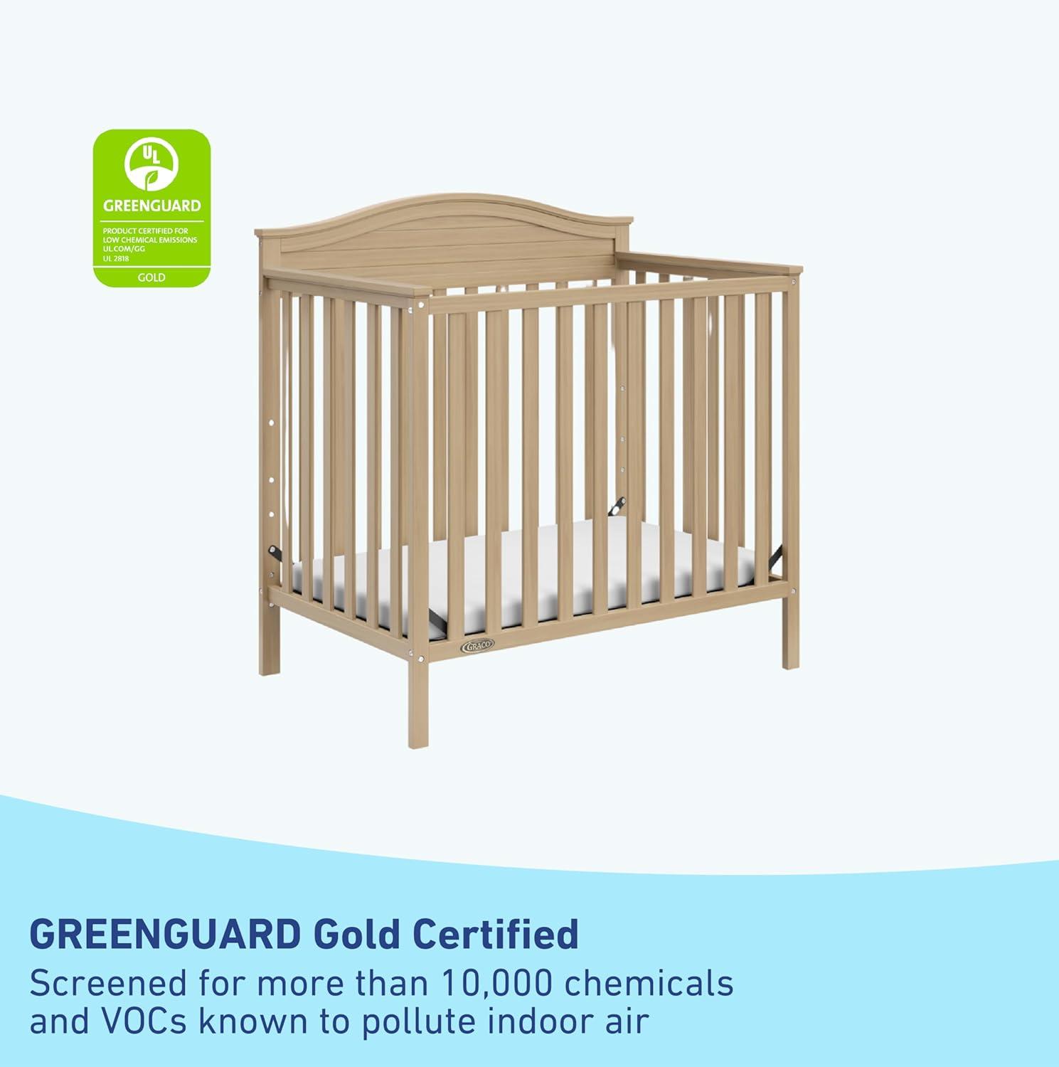 imageGraco Stella 4in1 Convertible Mini Crib with Bonus Mattress White Includes Bonus 275 Inch Thick Mattress with WaterResistant Cover Converts to Twin Bed Ideal Crib for Small SpacesDriftwood