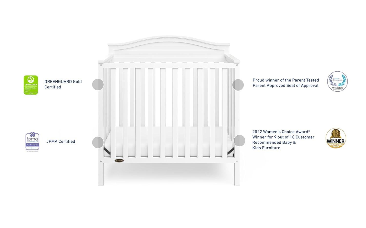 imageGraco Stella 4in1 Convertible Mini Crib with Bonus Mattress White Includes Bonus 275 Inch Thick Mattress with WaterResistant Cover Converts to Twin Bed Ideal Crib for Small SpacesWhite