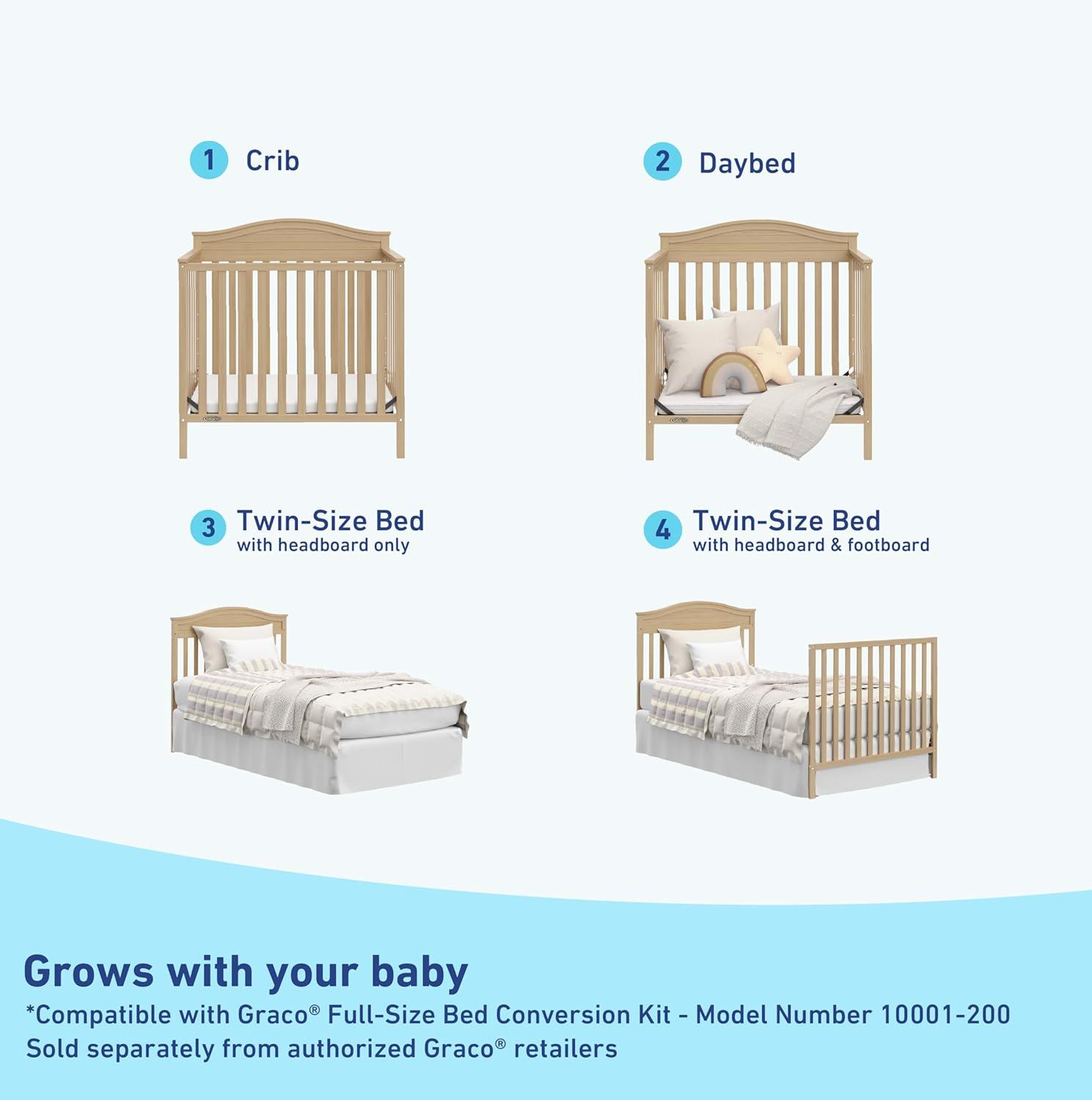imageGraco Stella 4in1 Convertible Mini Crib with Bonus Mattress White Includes Bonus 275 Inch Thick Mattress with WaterResistant Cover Converts to Twin Bed Ideal Crib for Small SpacesDriftwood