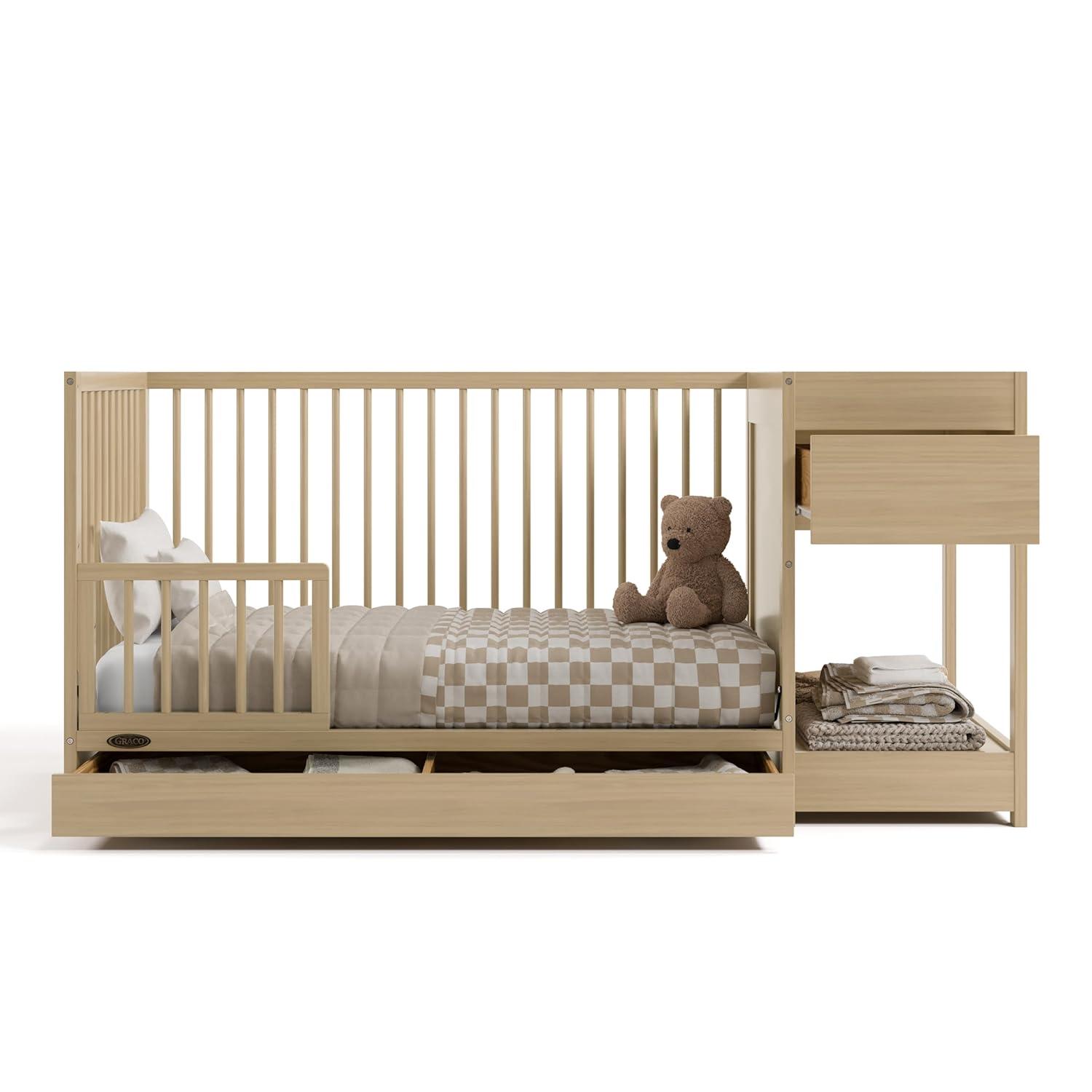 imageGraco Teddi 5in1 Convertible Crib ampamp Changer with Drawer Olive GREENGUARD Gold Certified Baby Crib Crafted from Wood Converts to Toddler Bed Daybed and FullSize BedDriftwood
