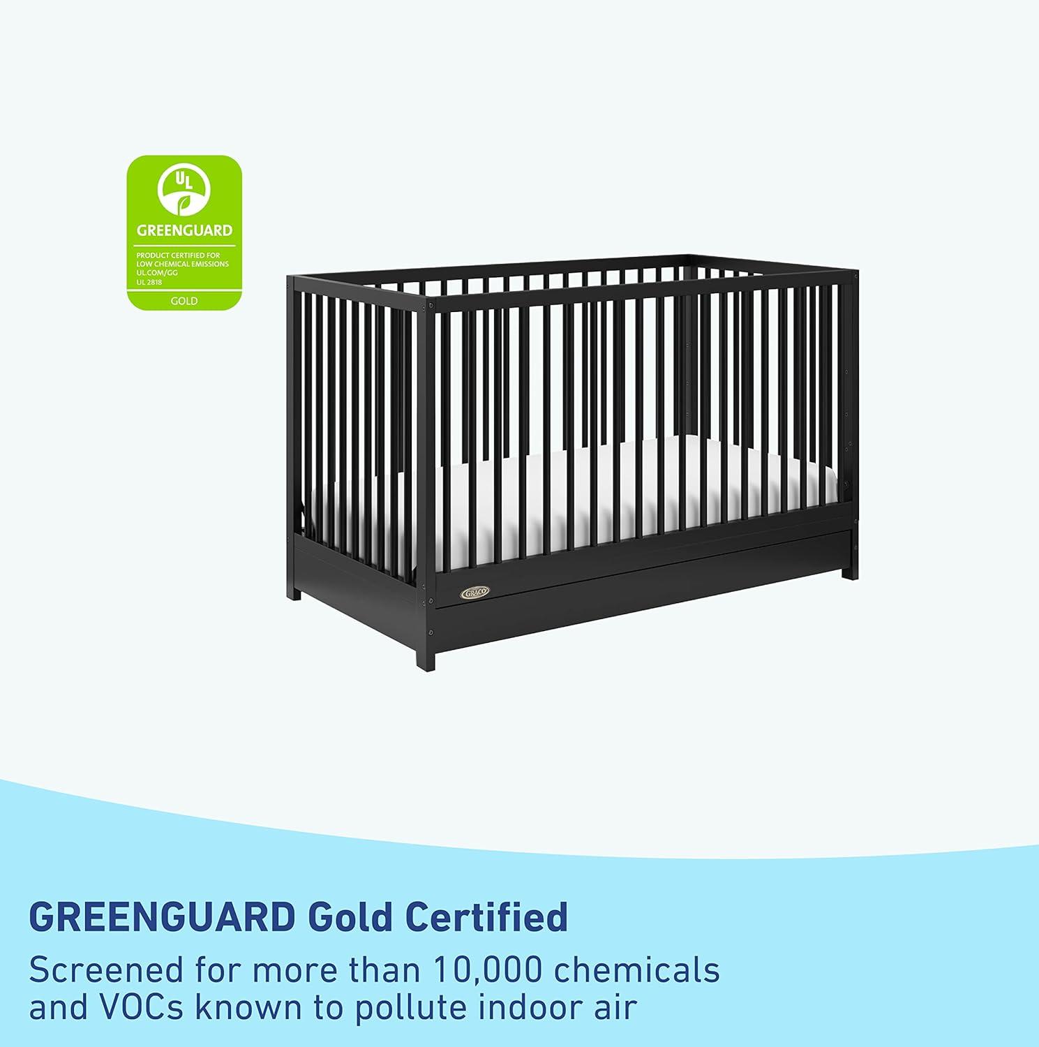 imageGraco Teddi 5in1 Convertible Crib ampamp Changer with Drawer Olive GREENGUARD Gold Certified Baby Crib Crafted from Wood Converts to Toddler Bed Daybed and FullSize BedBlack