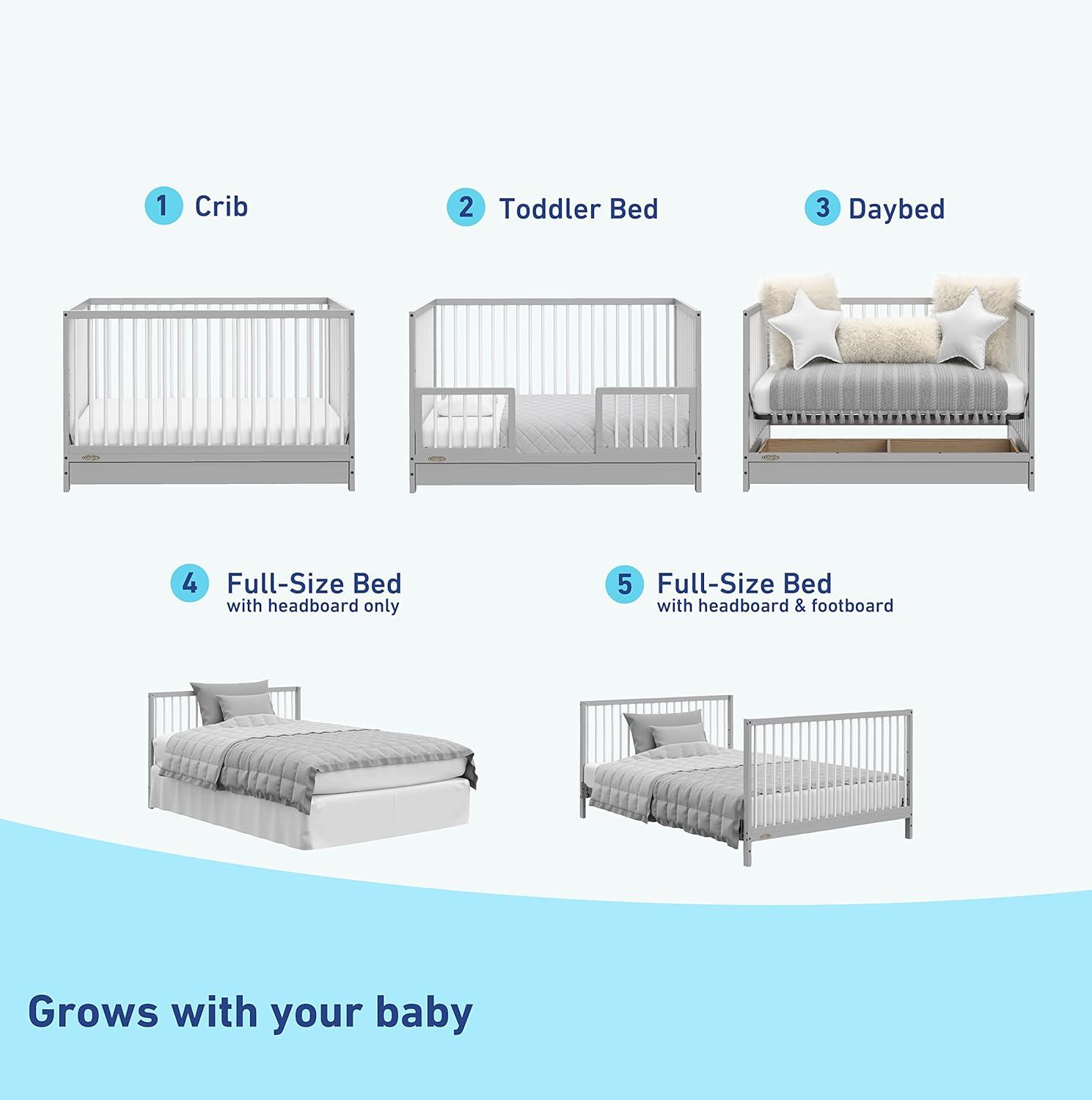 imageGraco Teddi 5in1 Convertible Crib ampamp Changer with Drawer Olive GREENGUARD Gold Certified Baby Crib Crafted from Wood Converts to Toddler Bed Daybed and FullSize BedPebble GrayWhite