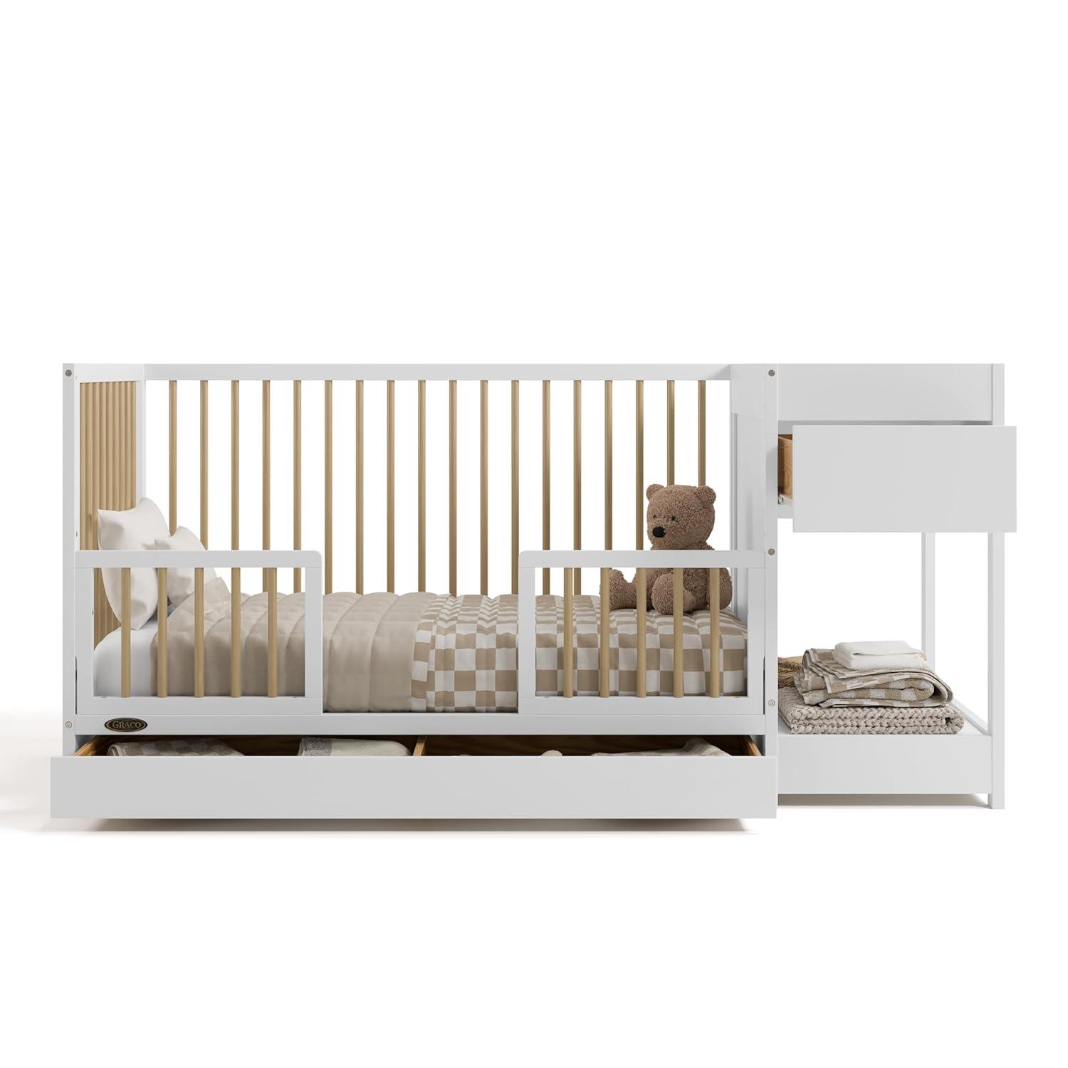 imageGraco Teddi 5in1 Convertible Crib ampamp Changer with Drawer Olive GREENGUARD Gold Certified Baby Crib Crafted from Wood Converts to Toddler Bed Daybed and FullSize BedWhiteDriftwood