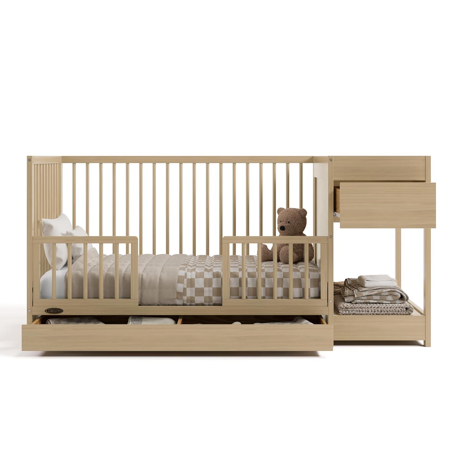 imageGraco Teddi 5in1 Convertible Crib ampamp Changer with Drawer Olive GREENGUARD Gold Certified Baby Crib Crafted from Wood Converts to Toddler Bed Daybed and FullSize BedDriftwood