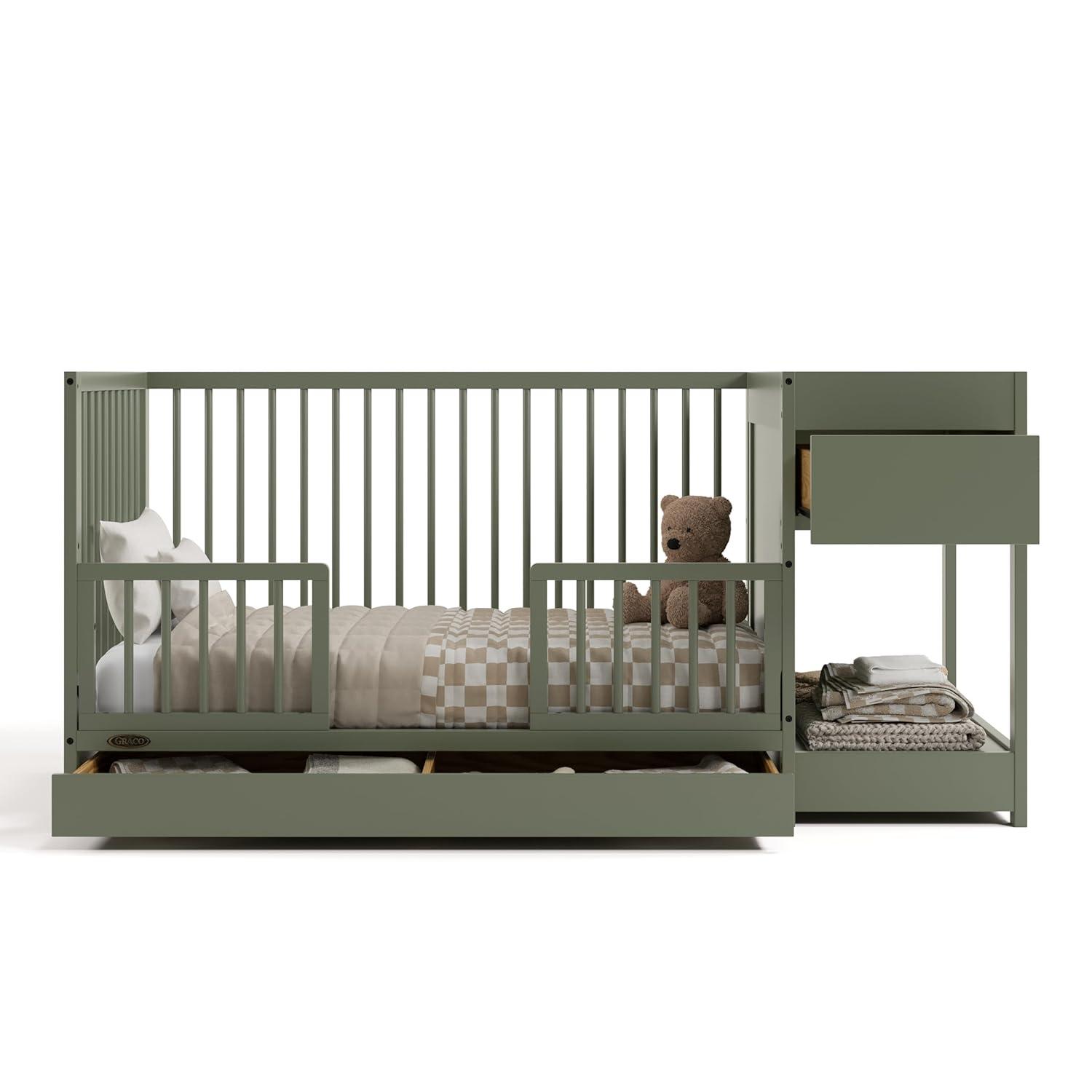 imageGraco Teddi 5in1 Convertible Crib ampamp Changer with Drawer Olive GREENGUARD Gold Certified Baby Crib Crafted from Wood Converts to Toddler Bed Daybed and FullSize BedOlive