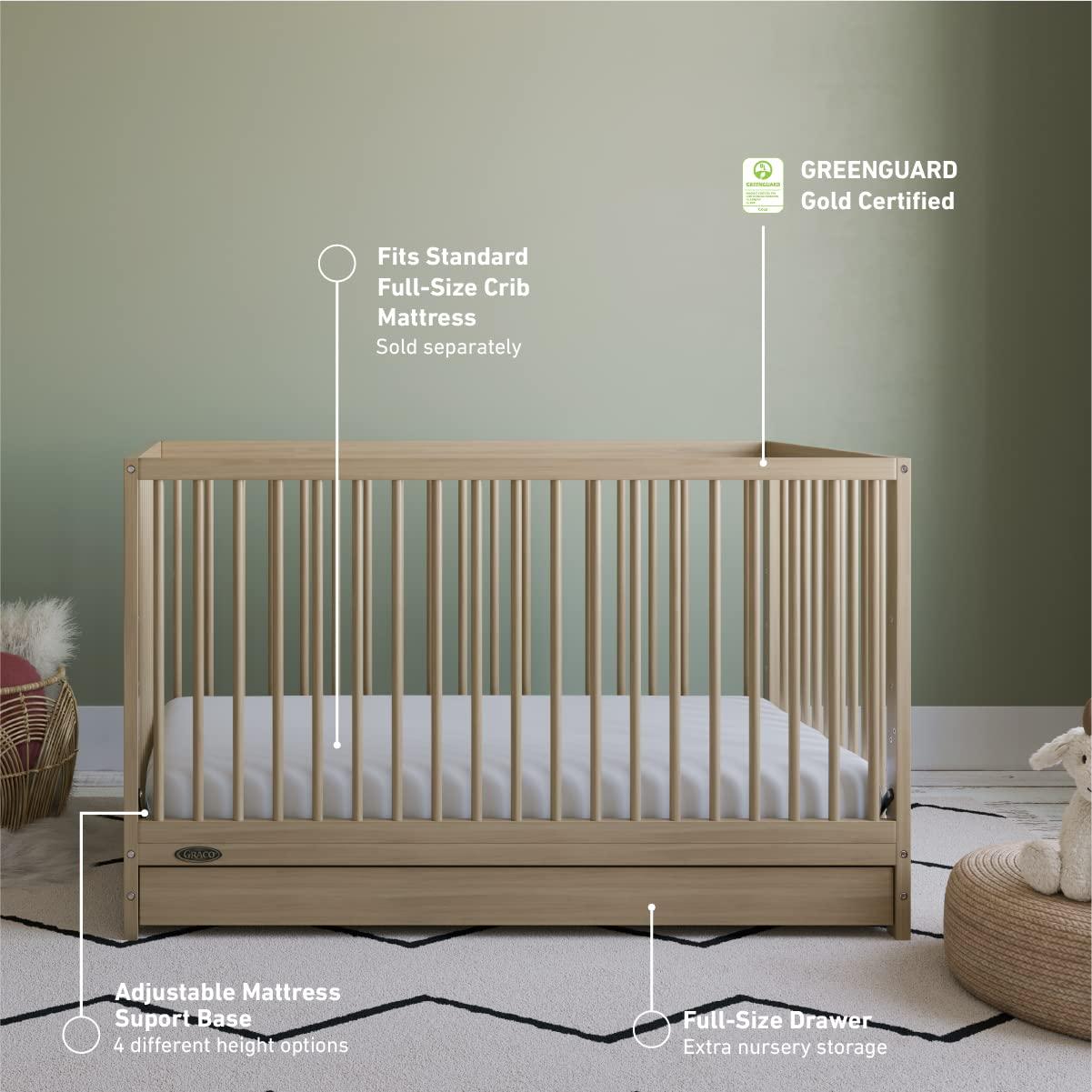 imageGraco Teddi 5in1 Convertible Crib ampamp Changer with Drawer Olive GREENGUARD Gold Certified Baby Crib Crafted from Wood Converts to Toddler Bed Daybed and FullSize BedDriftwood