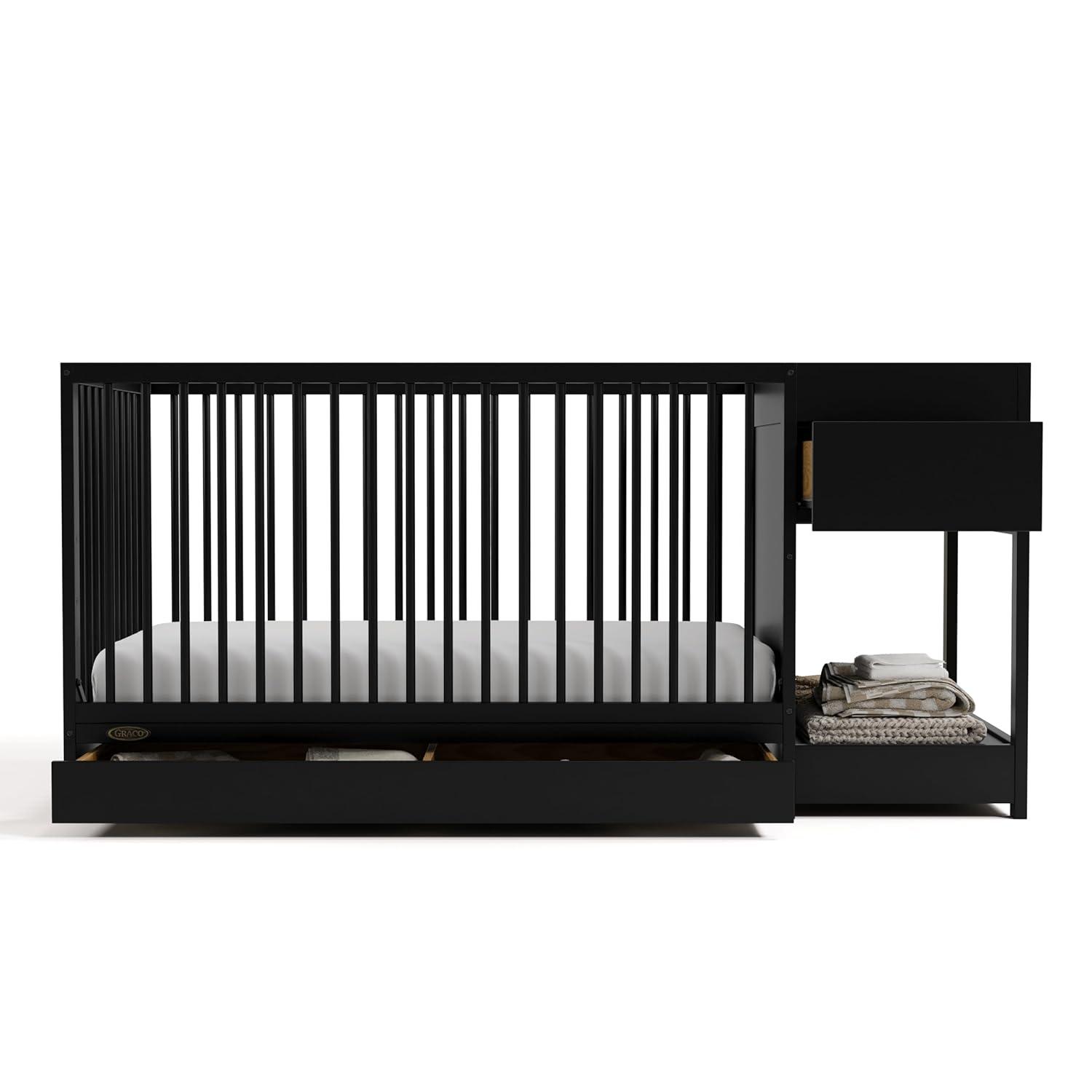 imageGraco Teddi 5in1 Convertible Crib ampamp Changer with Drawer Olive GREENGUARD Gold Certified Baby Crib Crafted from Wood Converts to Toddler Bed Daybed and FullSize BedBlack